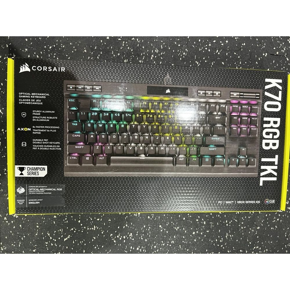 Corsair CH-911901A-NA K70 RGB TKL Champion Series Backlit RGB LED Optical Gaming Keyboard, Corsair OPX (Black)