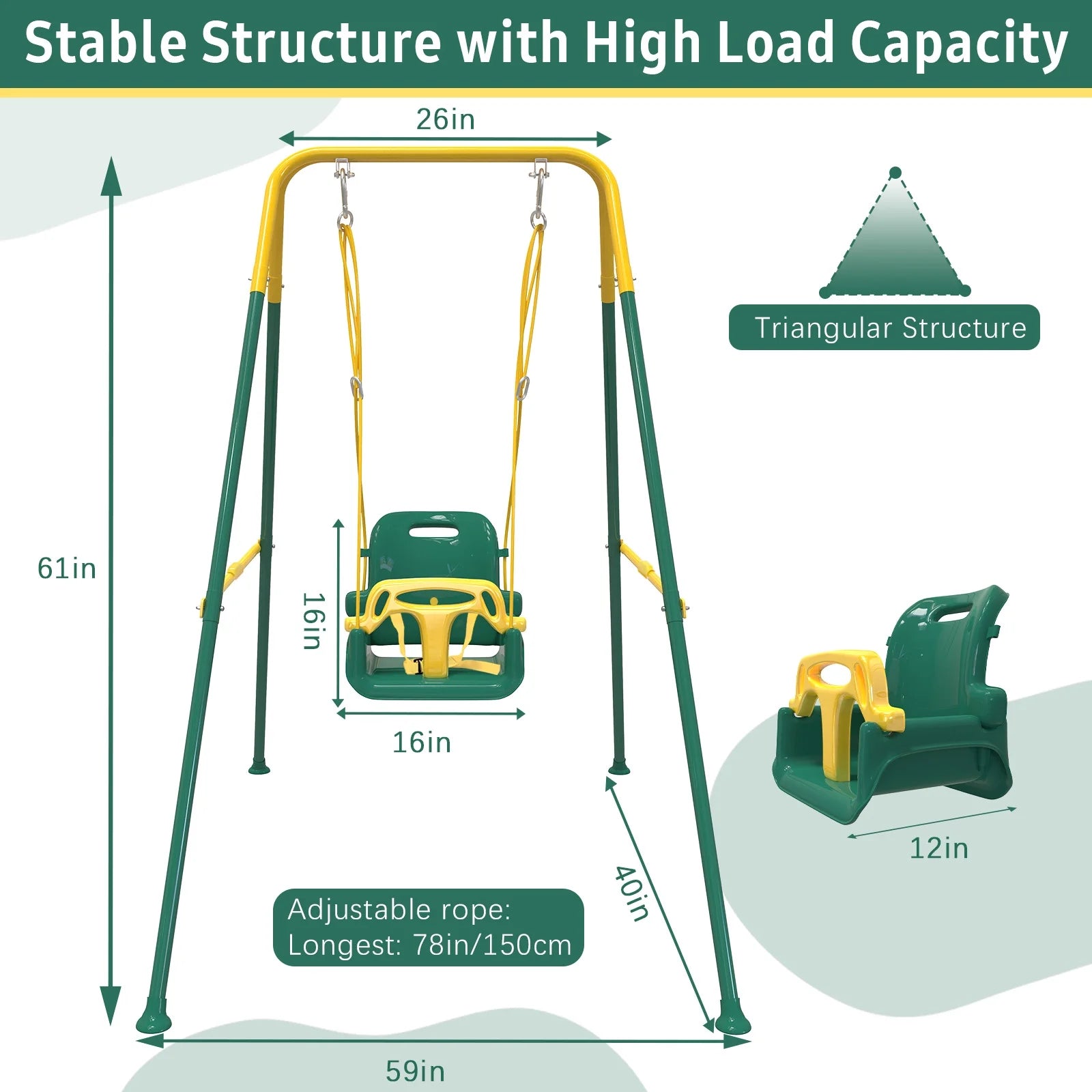 G TALECO GEAR GTGG-1 3-in-1 Toddler Swing Sets For Backyard W/Metal Stand, Green