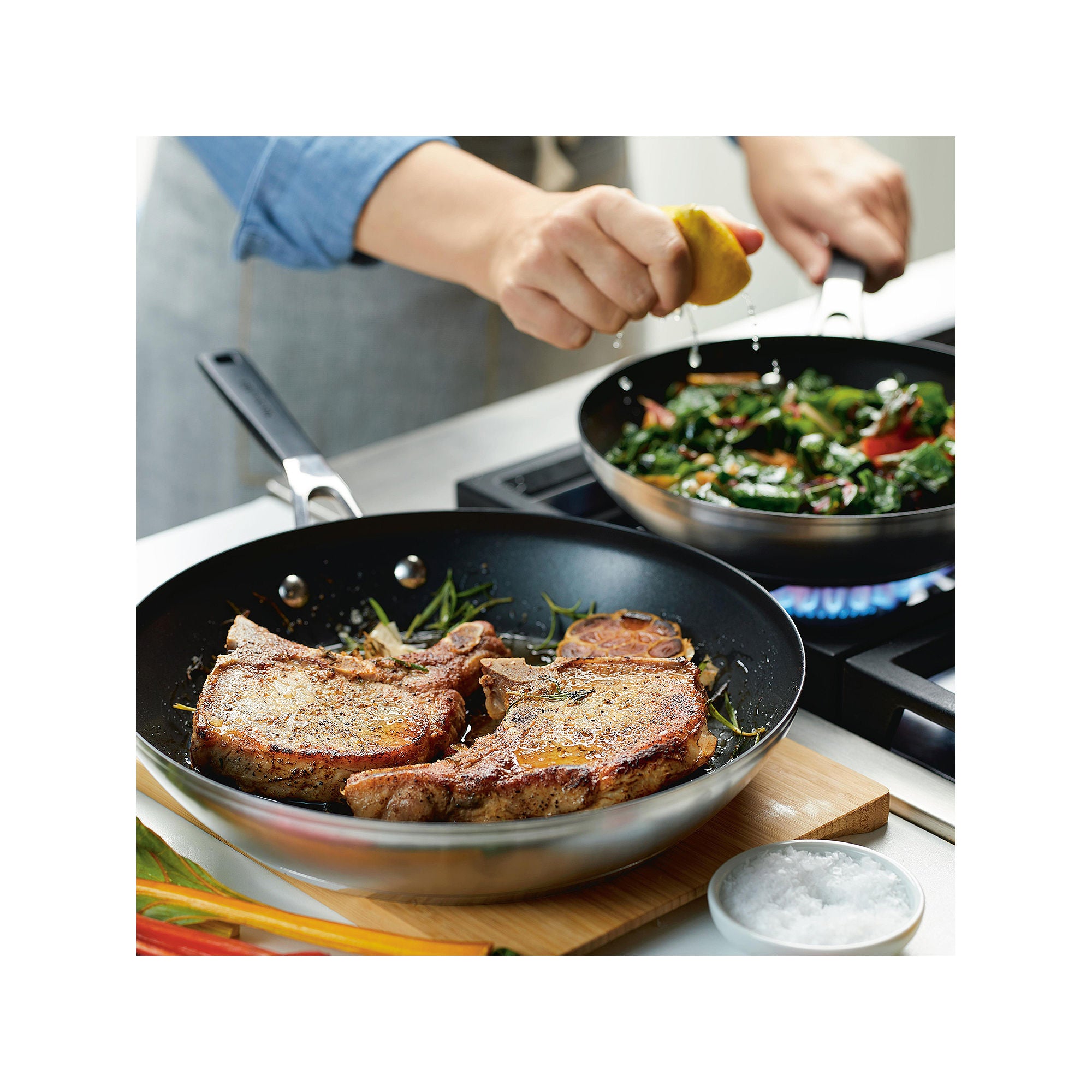 KitchenAid UIWM4.3MB09H8F9VP2 Stainless Steel Nonstick Frying Pan Set, 2-Piece, Brushed Stainless Steel