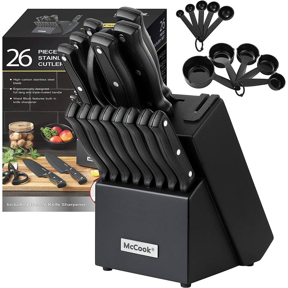 McCook MC701 Dishwasher Safe Black Knife Sets, 26 Pcs