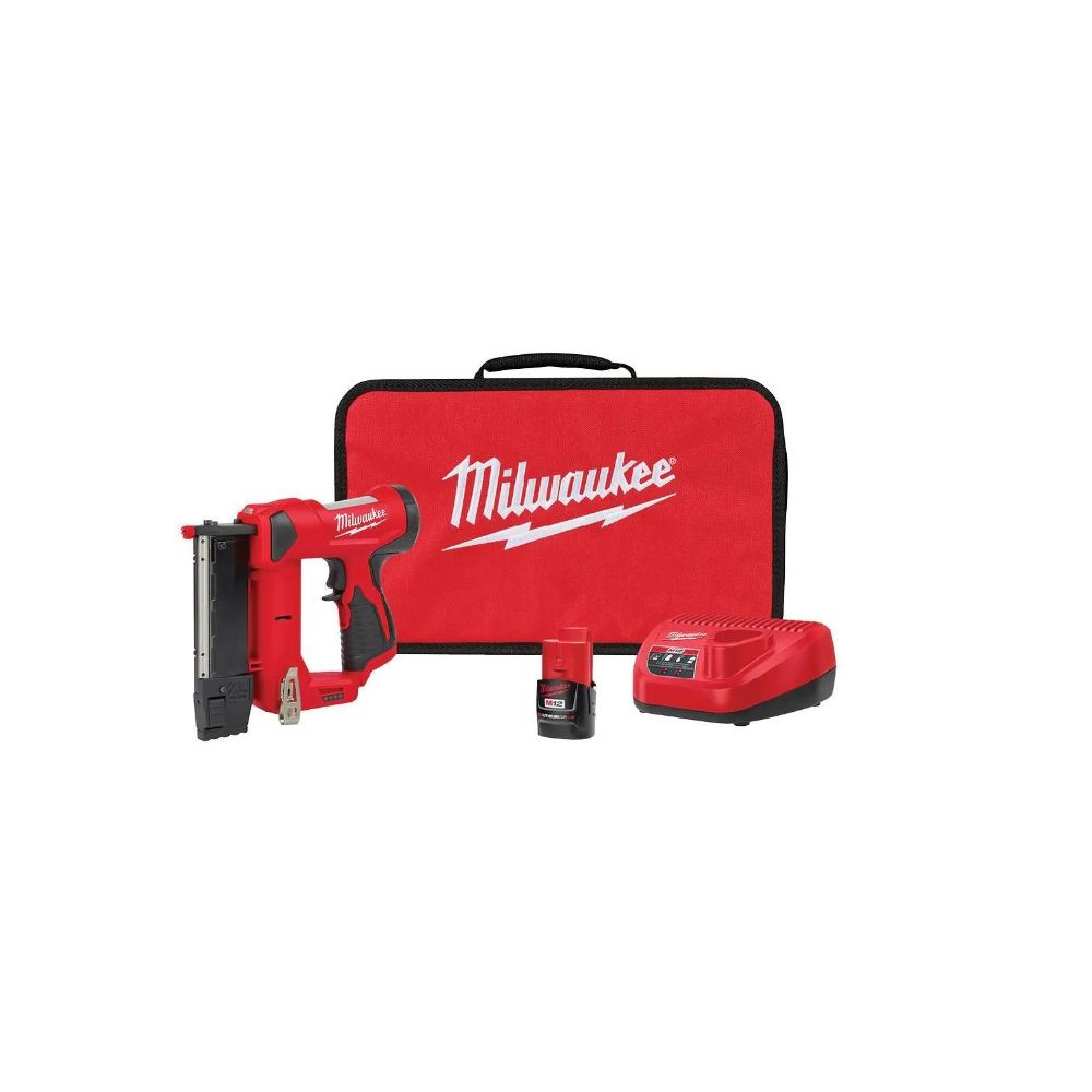 Milwaukee 2540-21 M12 12-Volt 23-Gauge Lithium-Ion Cordless Pin Nailer Kit with 1.5 Ah Battery Charger & Tool Bag