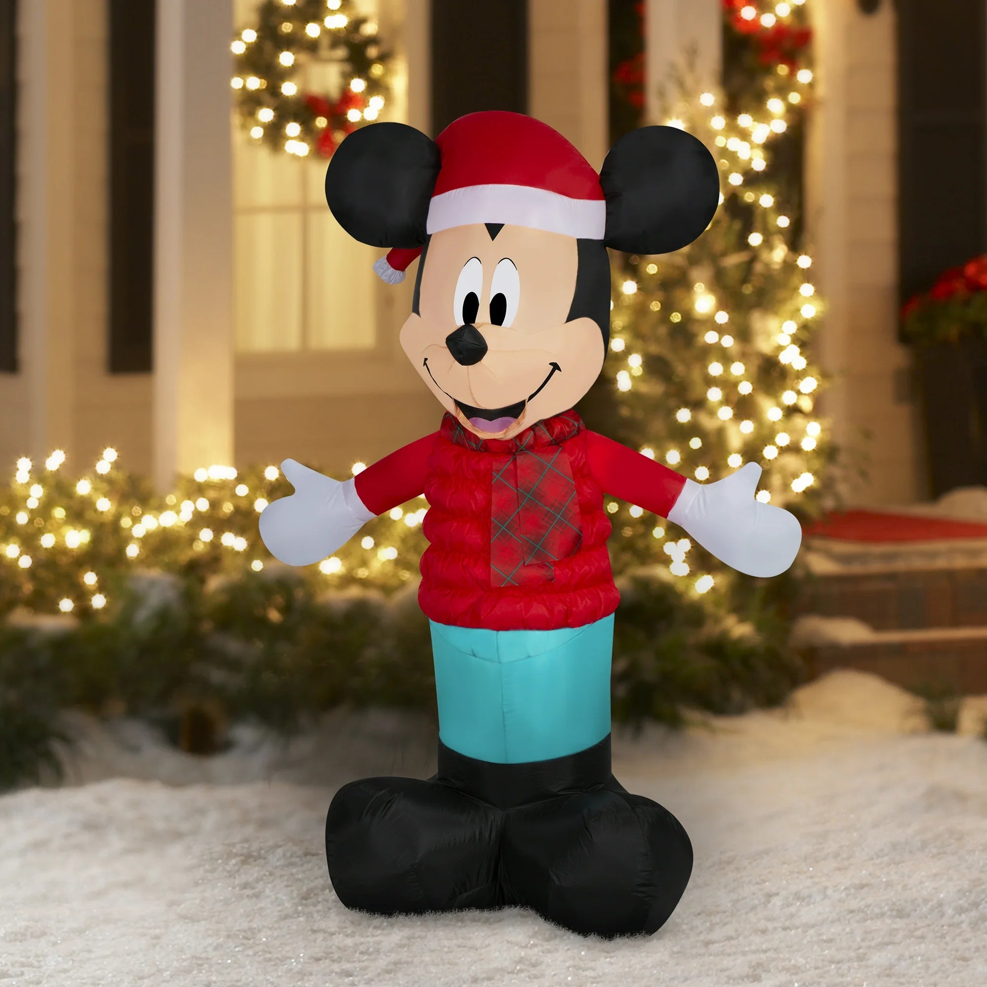 Disney Christmas Airblown Inflatables Yard Decoration Mickey with Red Puffer Disney, 5 ft