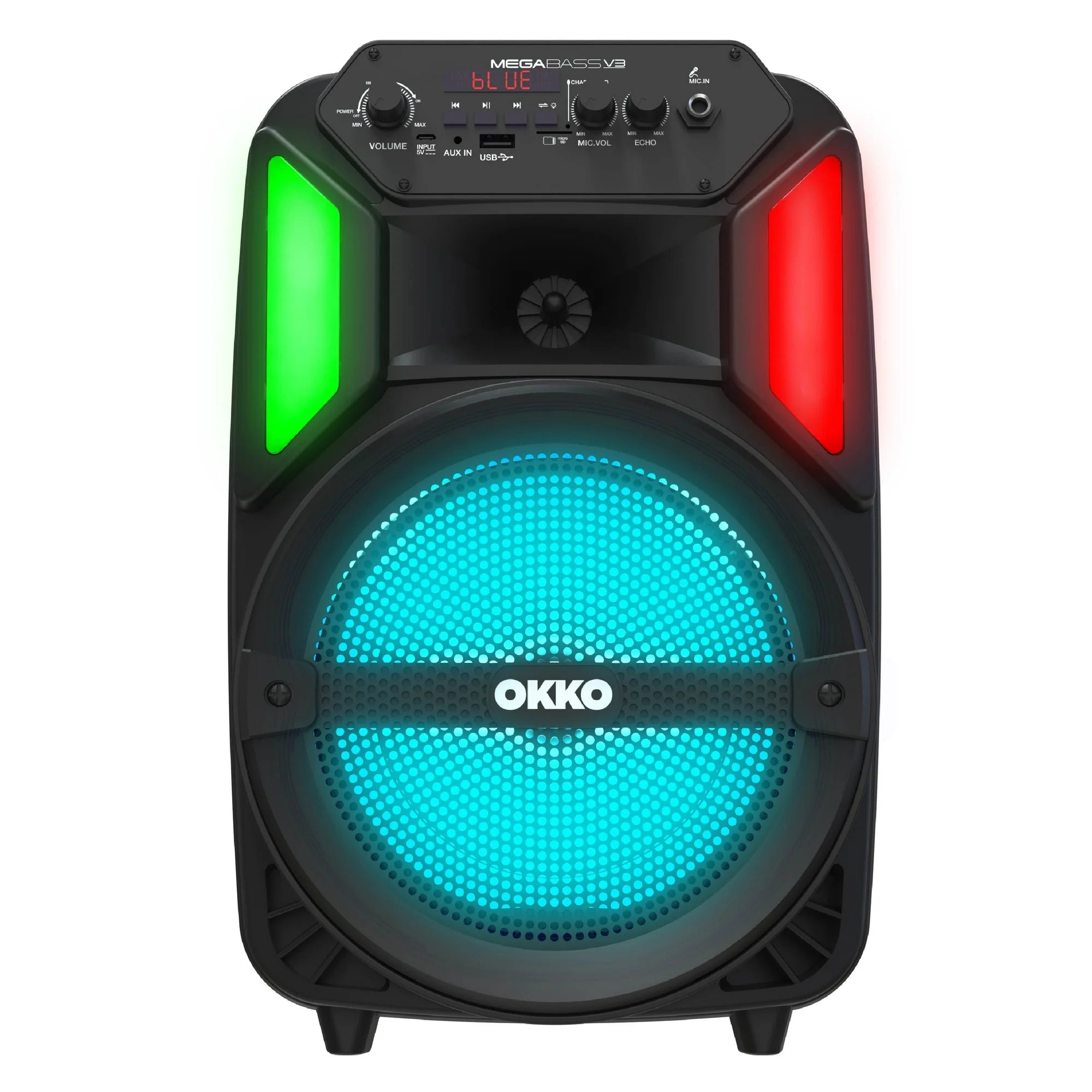 Okko 30190SC Megabass V3 Jobsite Portable Bluetooth Speaker and Karaoke System with LED Lights