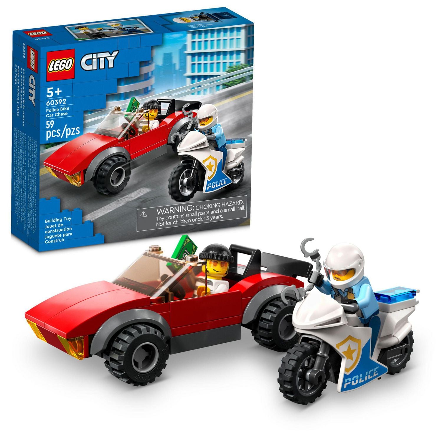 LEGO 6425876 City Police Police Bike Car Chase 60392 Toy Building Kit (59 Pieces)