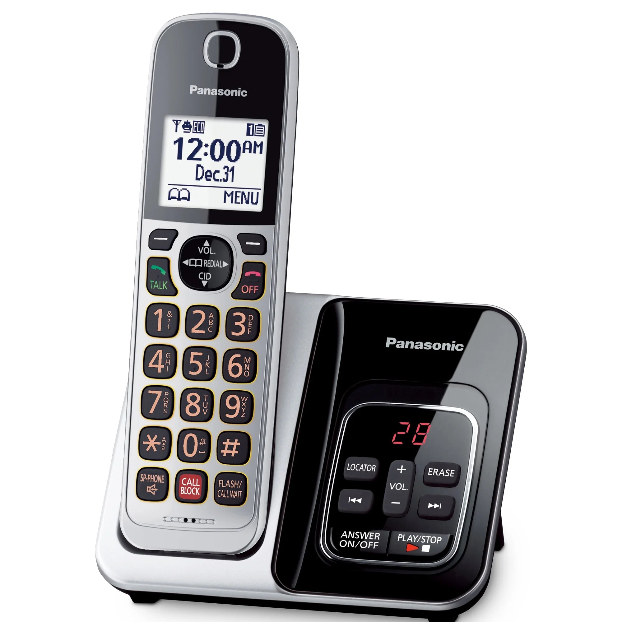 Panasonic KX-TG3824S Cordless Phone with Digital Answering Machine, Advanced Call Block, 4 Handsets