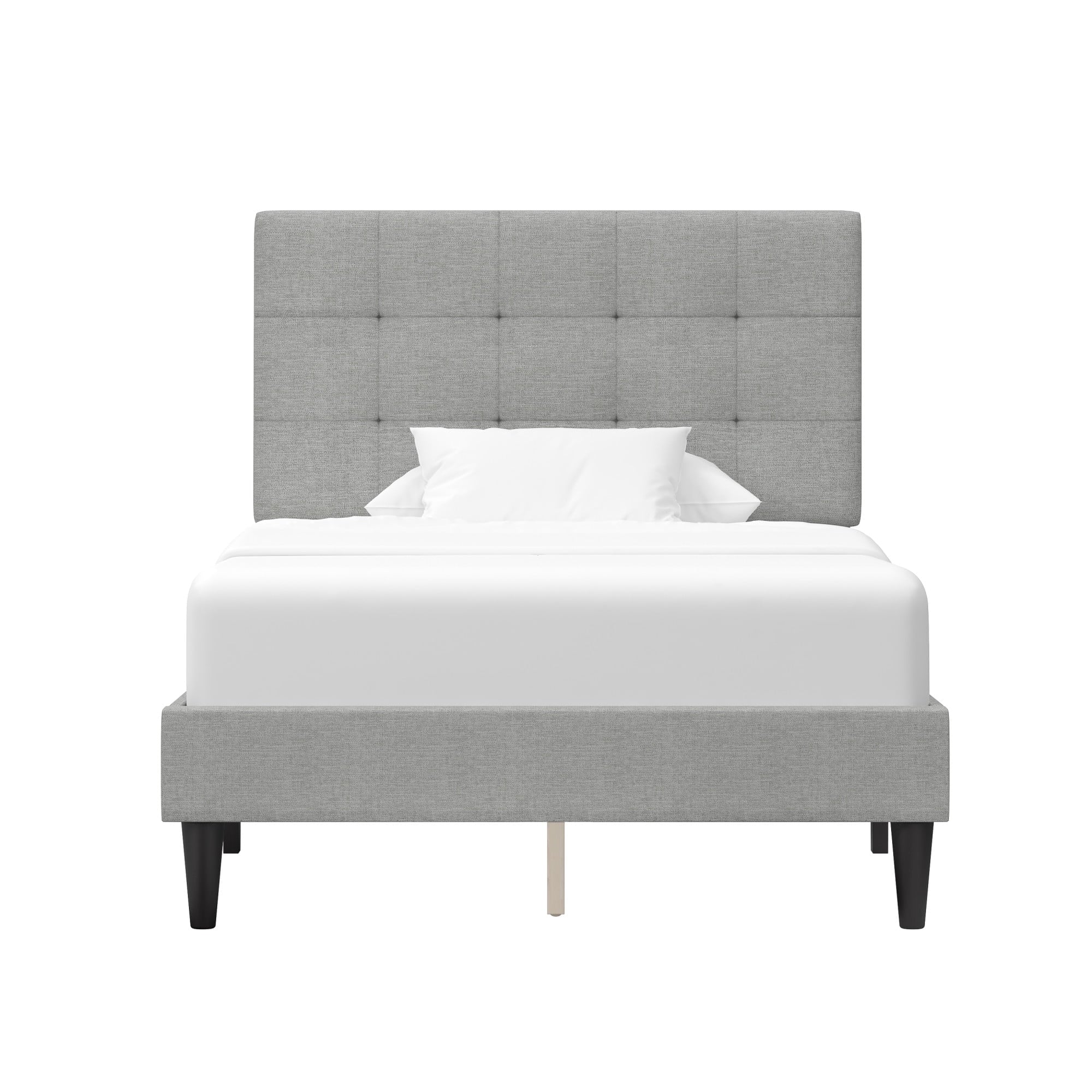 Mainstays 3037-330S Hillside Square Tufted Upholstered Twin Bed, Light Gray Fabric