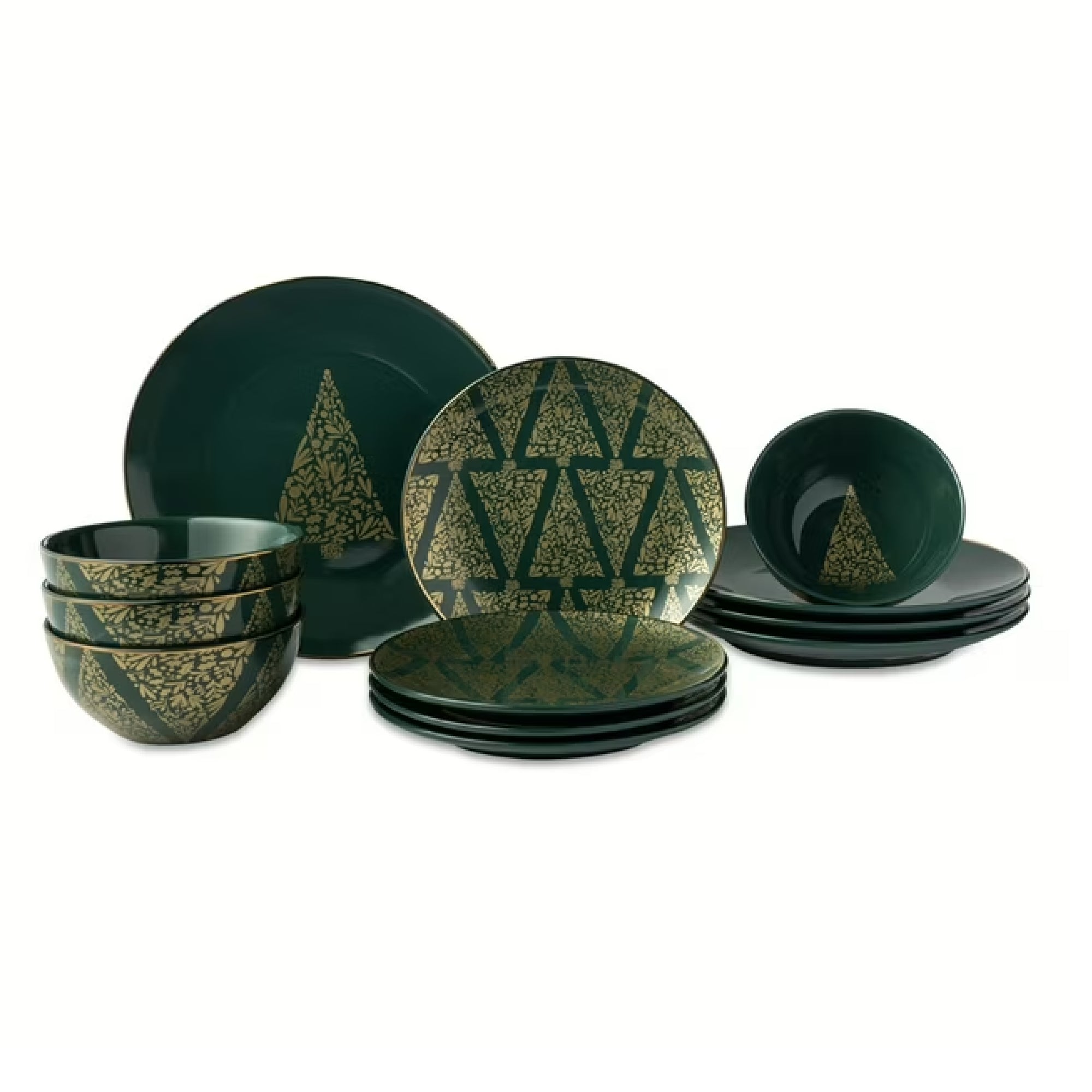 Thyme & Table Holiday Tree 12-Piece Ceramic Dinnerware Set - Green