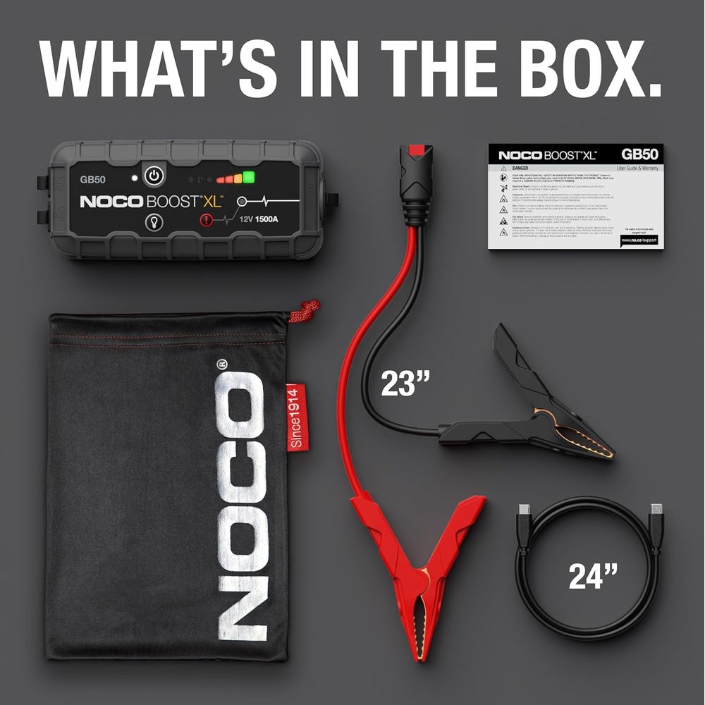 Noco GB50 Boost XL 1500 Amp 12-Volt UltraSafe Lithium Jump Starter Box, Black