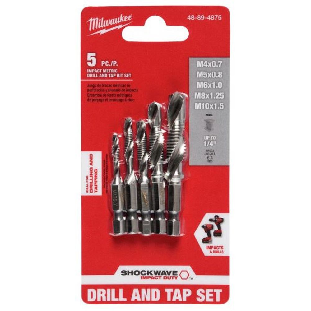 Milwaukee 48-89-4875 5 Pc SHOCKWAVE Impact Metric Drill and Tap Bit Set