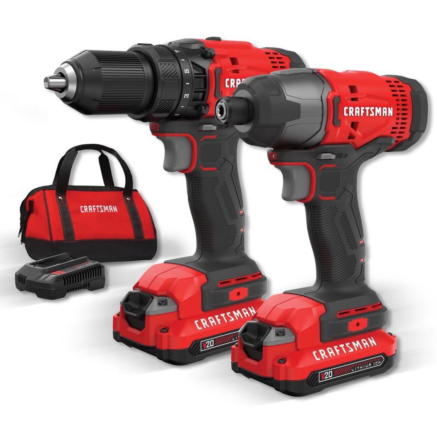 CRAFTSMAN CMCK200C2-10LW 20-Volt Max Power Cordless Drill Combo Kit, 2-Tool