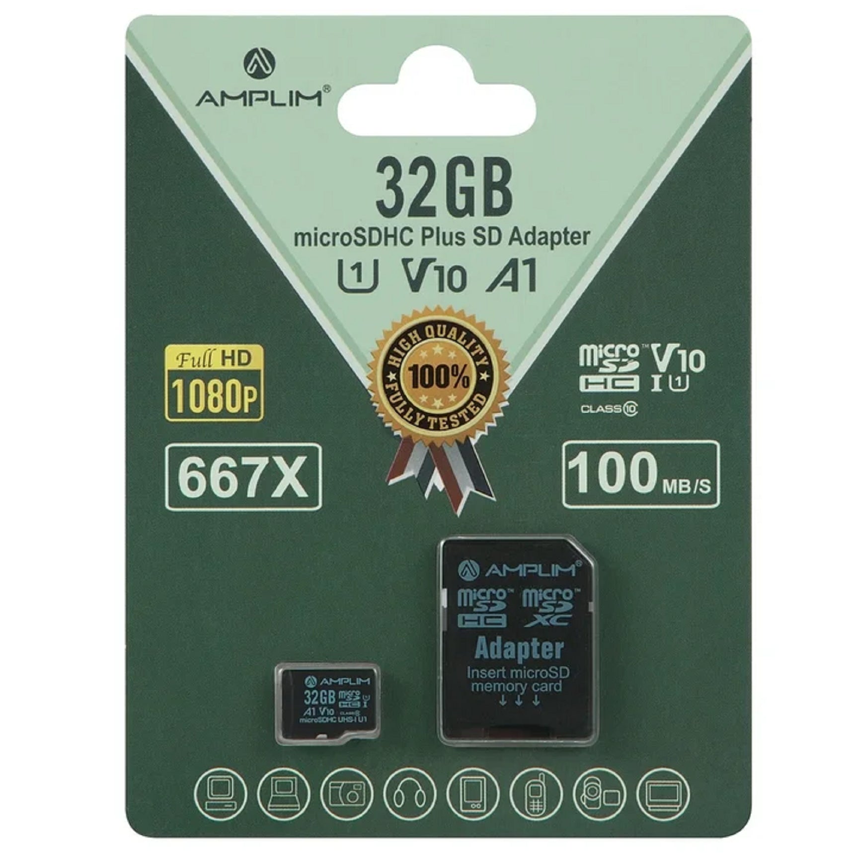 Amplim 32GB-A1-PT 32GB Class 10 Micro SD Card