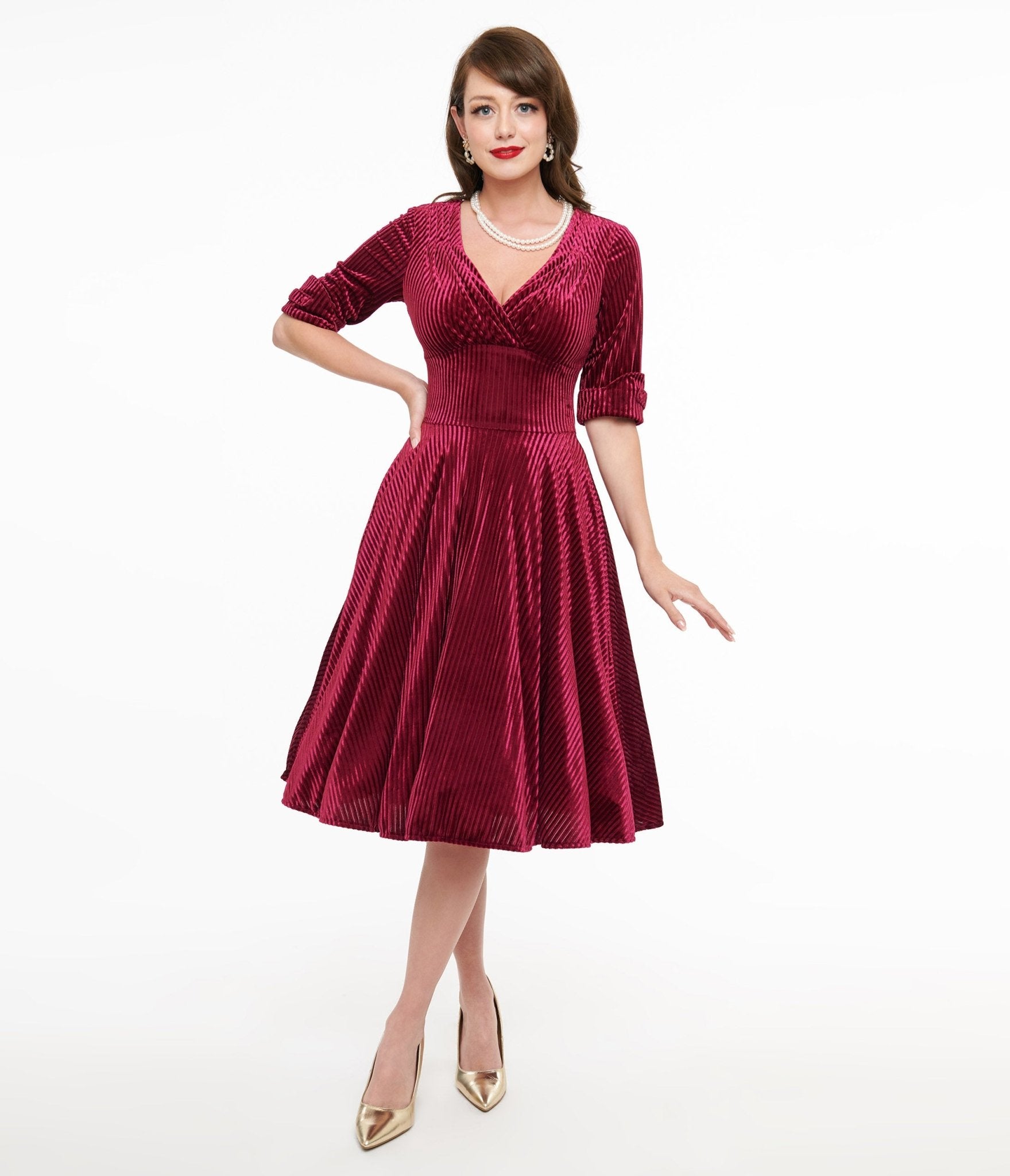 Unique Vintage 1950s Merlot Textured Velvet Delores Swing Dress