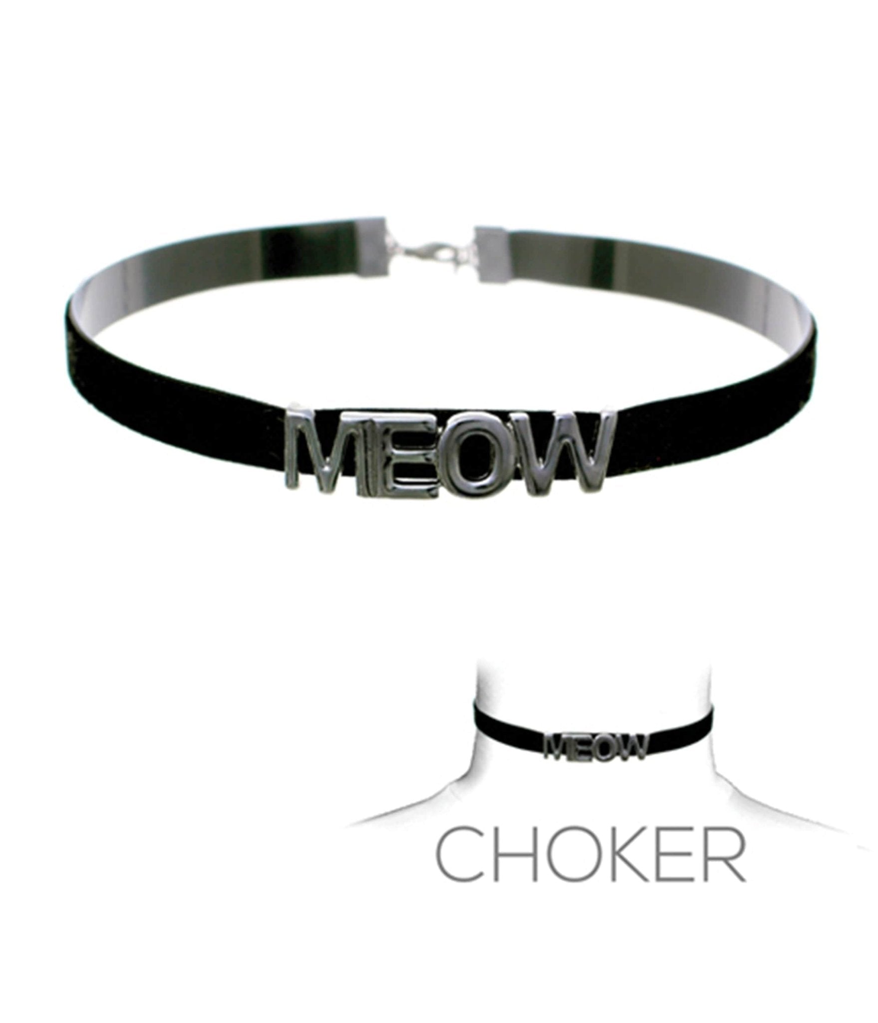 Silver & Black Meow Choker