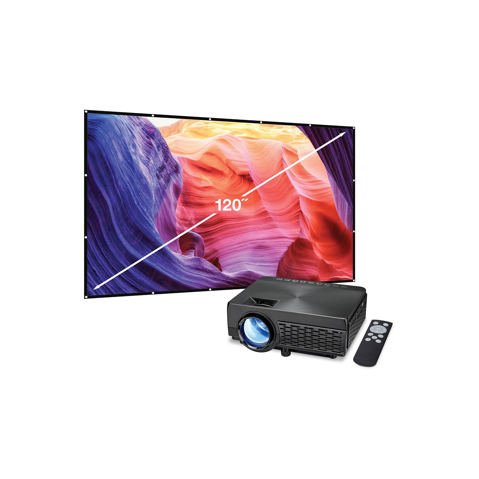 Memorex Mini Projector with Bluetooth and 120 Projection Screen Black