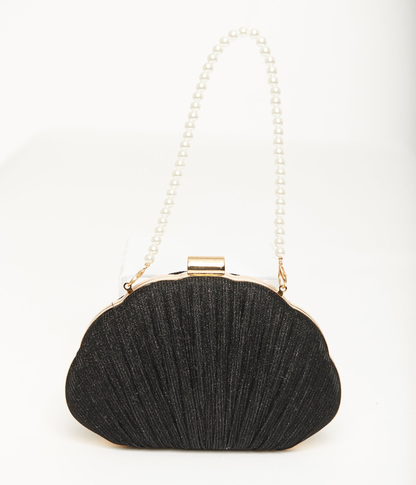 Unique Vintage 1950s Black Sparkle Scallop Handbag