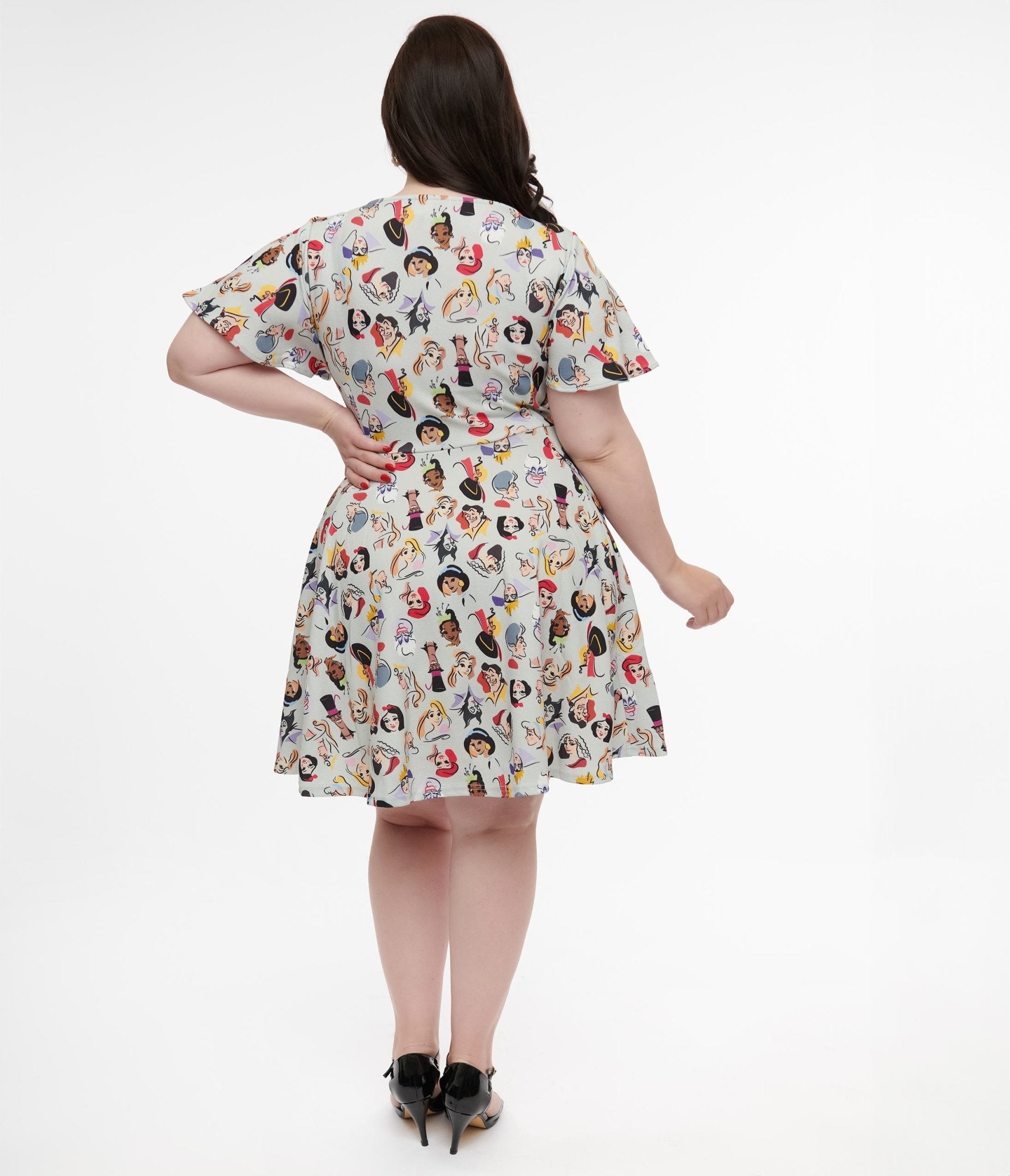 Disney Princess Collection by Unique Vintage Plus Size Grey Princess & Villain All Over Print Fit & Flare Dress