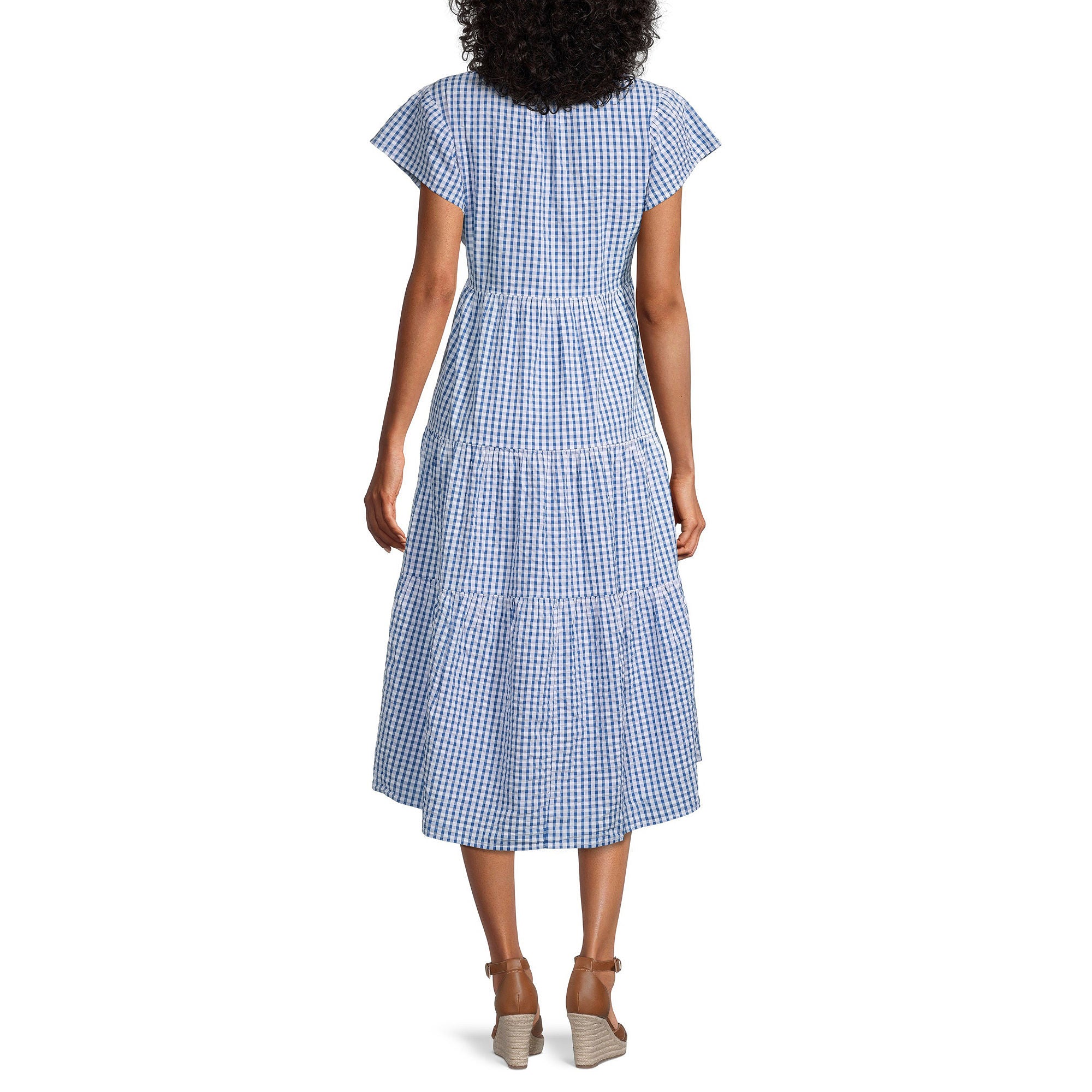 St. John`S Bay St. John's Bay Short Sleeve Midi Fit + Flare Dress - BLUE CHECK X-LARGE PETITE