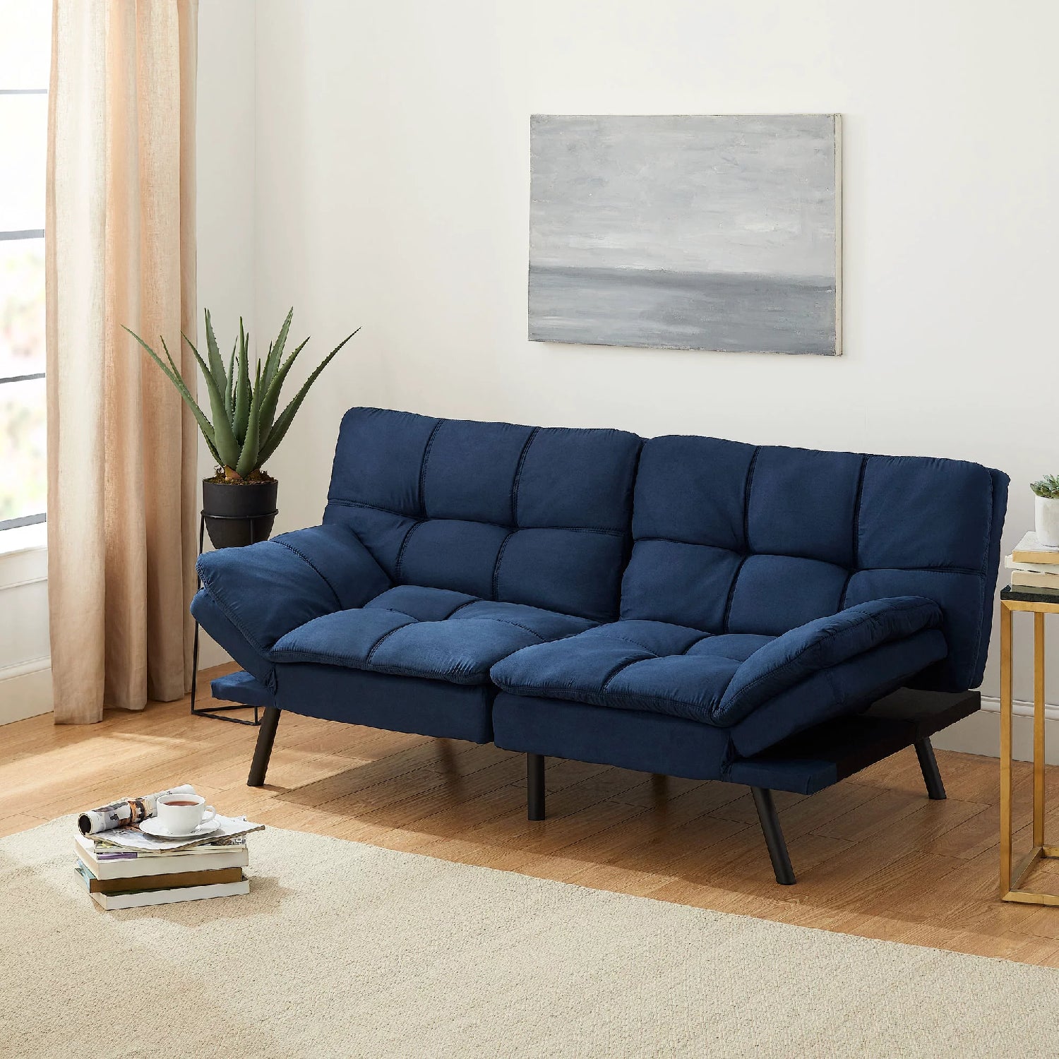 Mainstays BC-267 BLUE Memory Foam Futon, Blue Faux Suede