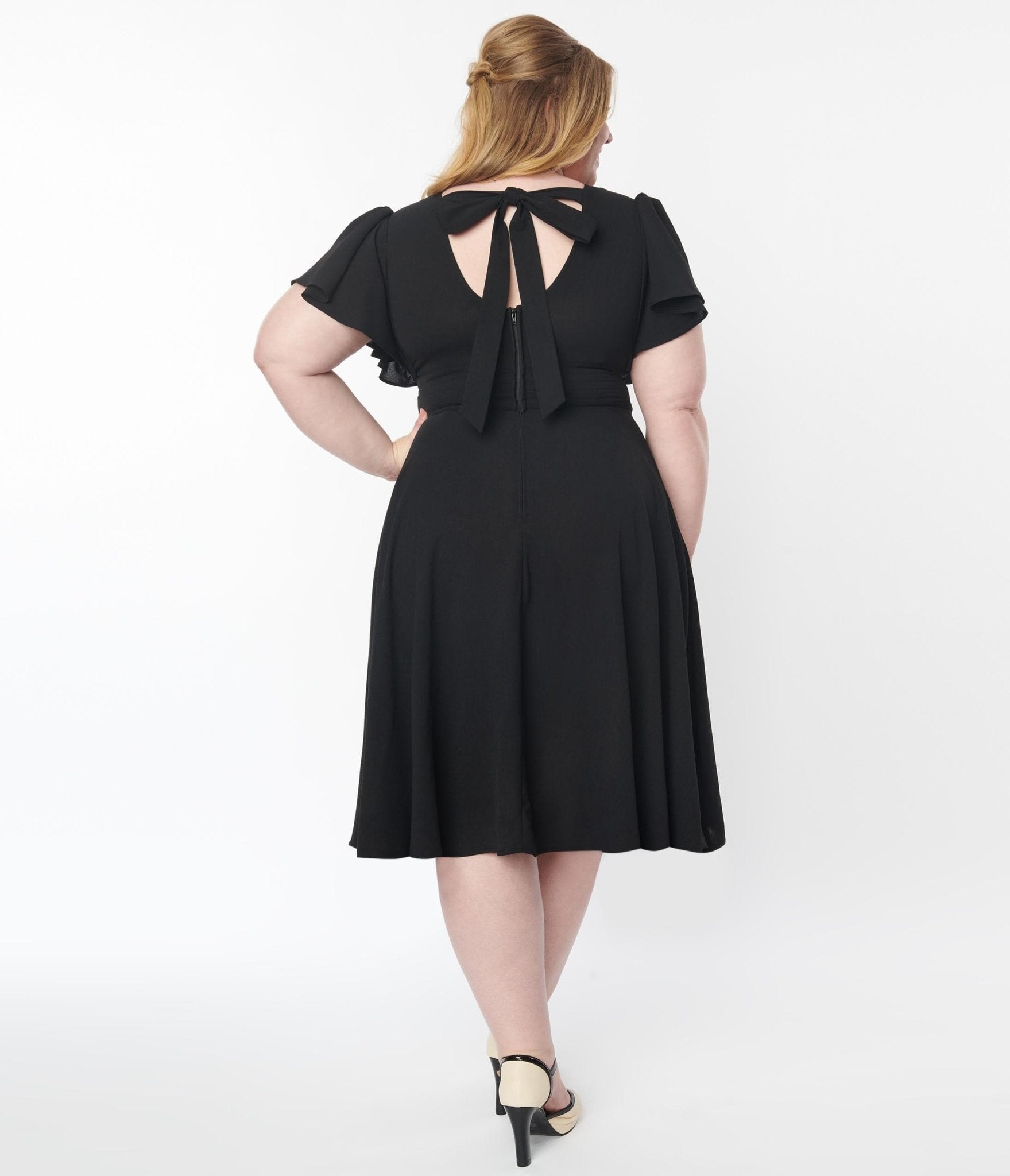 Unique Vintage Plus Size 1940s Black Texture Swing Dress