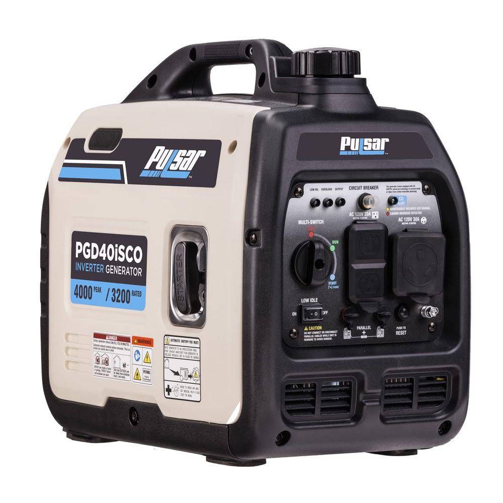Pulsar PGD40ISCO 4000W Super Quiet Inverter Gasoline Powered Generator with Recoil Start and CO Shutdown