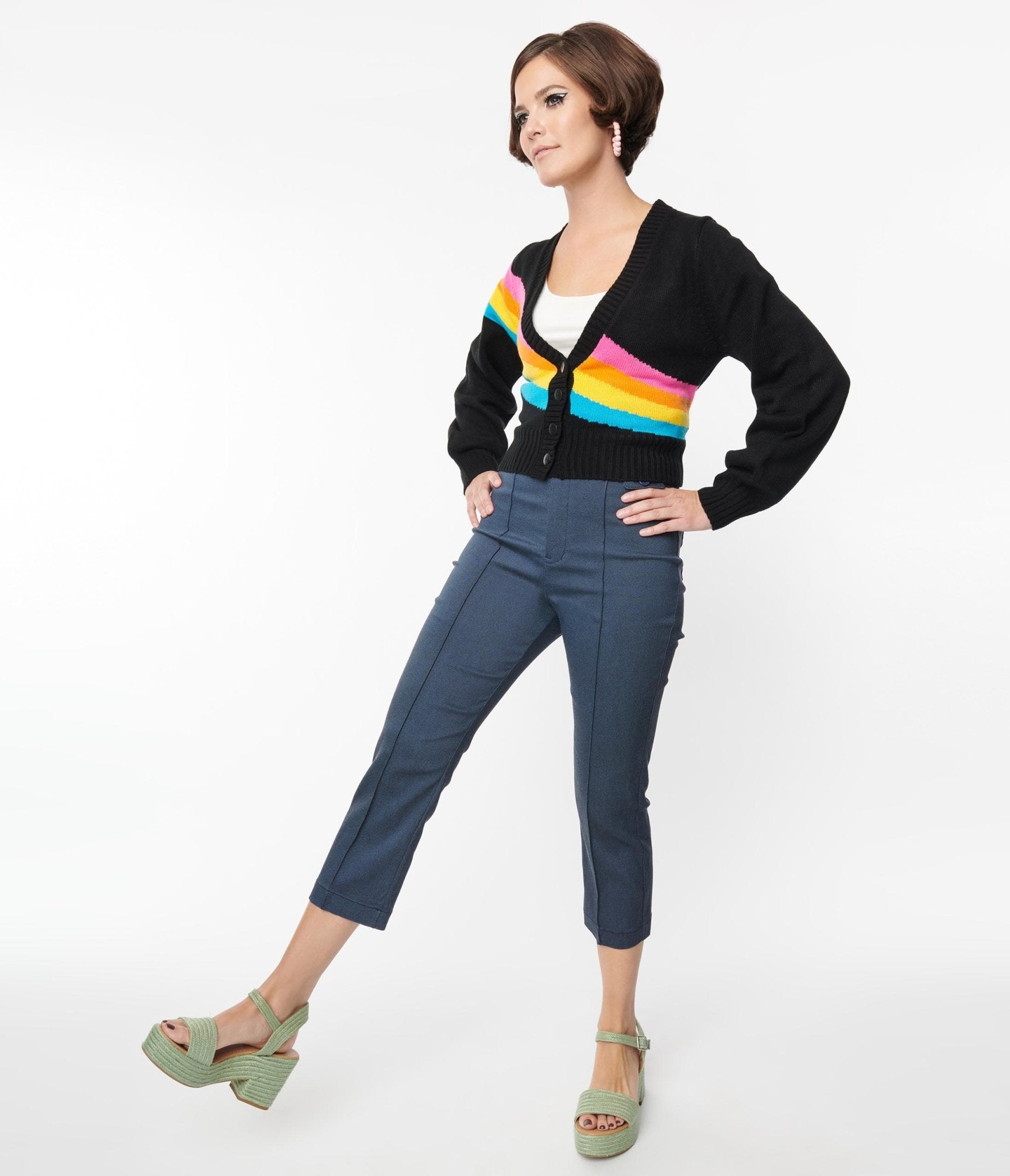 Smak Parlour Denim Bengaline & Rainbow Pocket Pintuck Capris