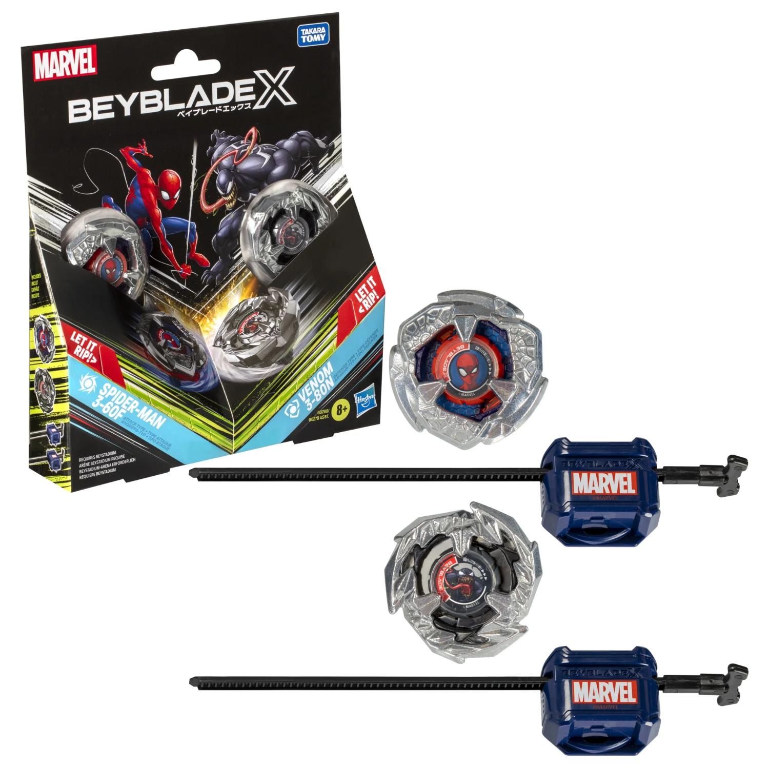 Hasbro 218842 Beyblade X Marvel Collab Spider-Man 3-60F vs. Venom 3-80N Multipack Set