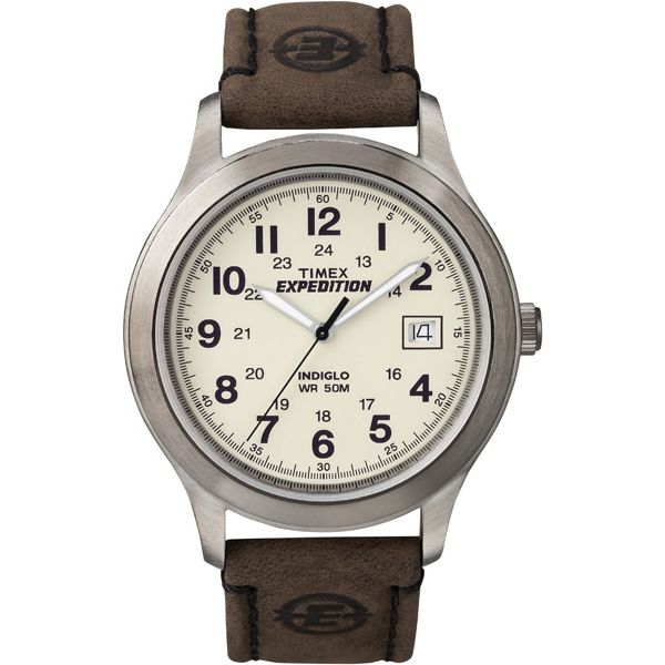 Timex Mens Expedition Metal Field Watch, Brown Leather Strap