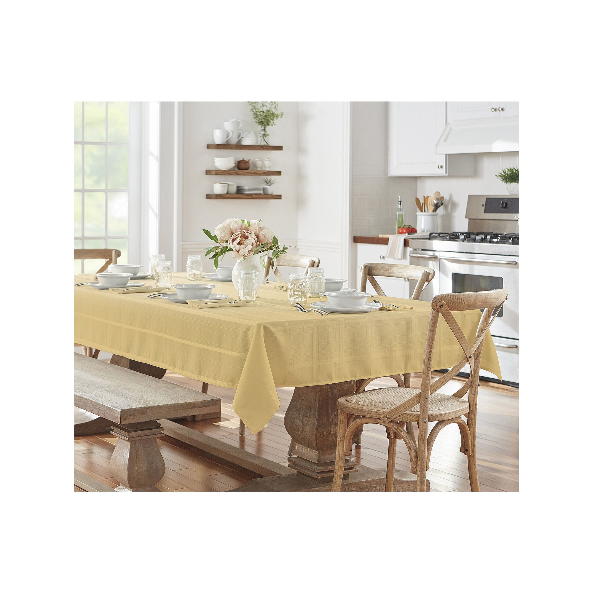 Elrene Home Fashions Elegance Plaid Jacquard Tablecloth - RIBBON GOLD ONE SIZE