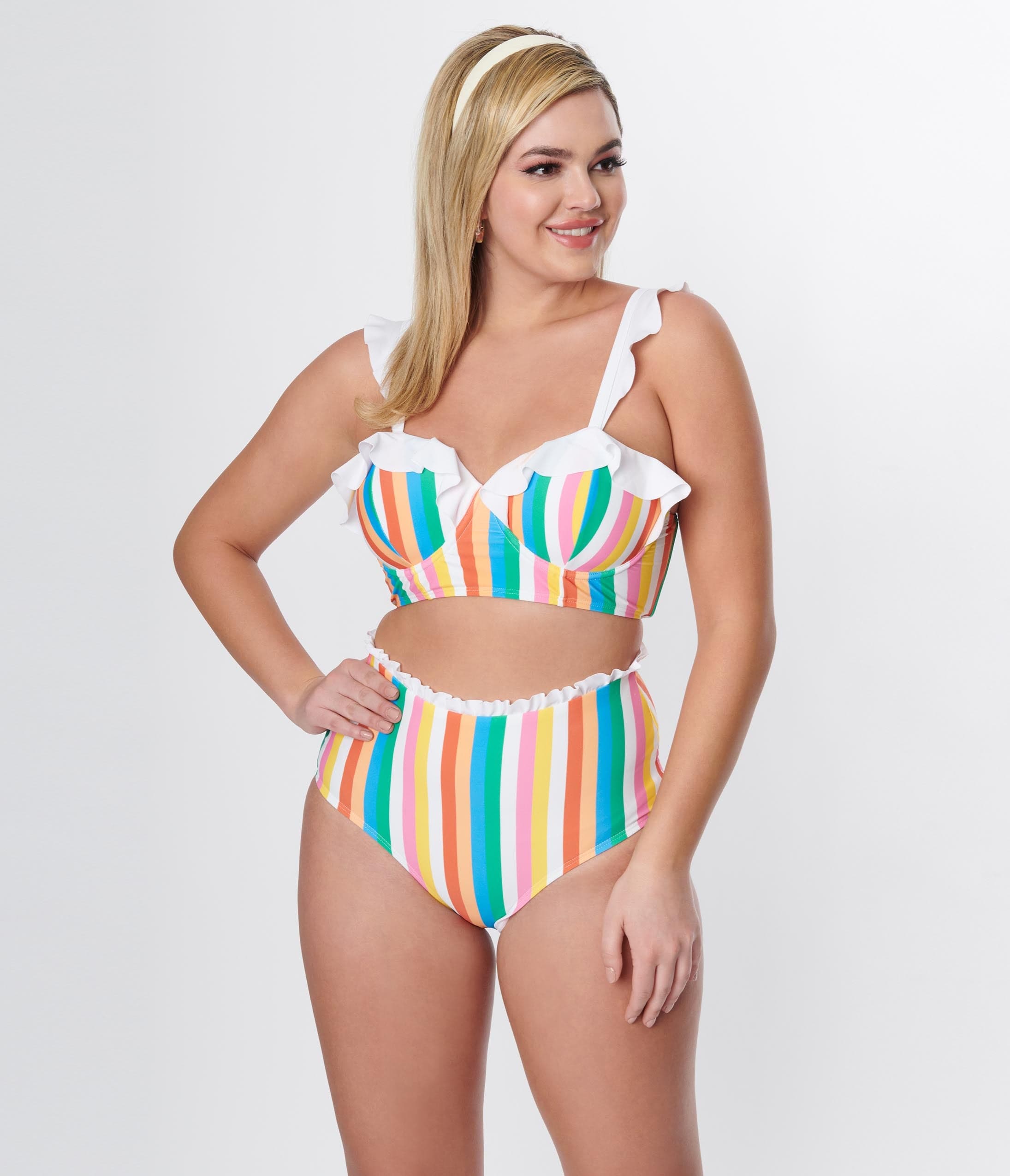 Unique Vintage Rainbow Striped Cape May Swim Bottoms