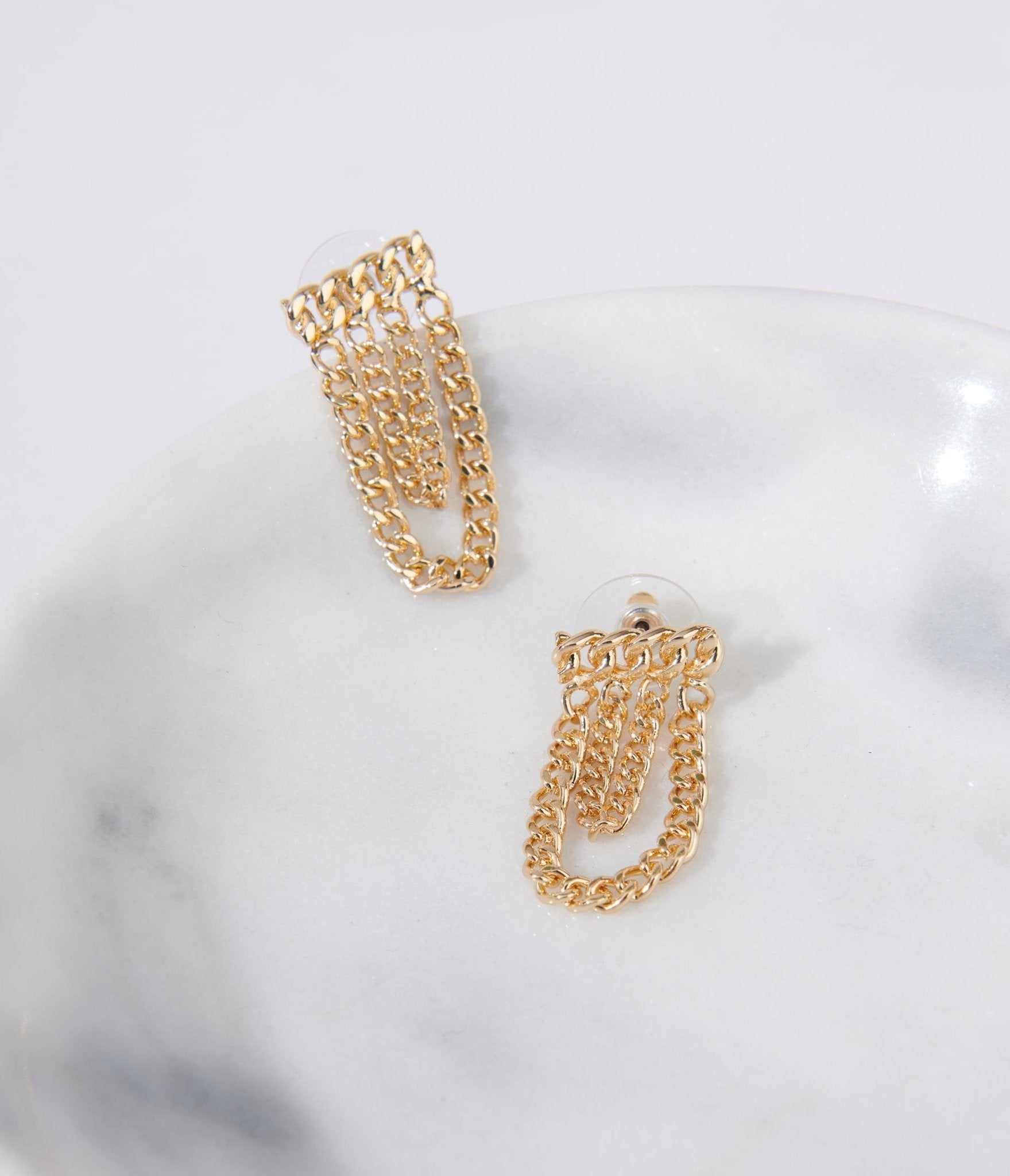Gold Curb Chain Link Earrings