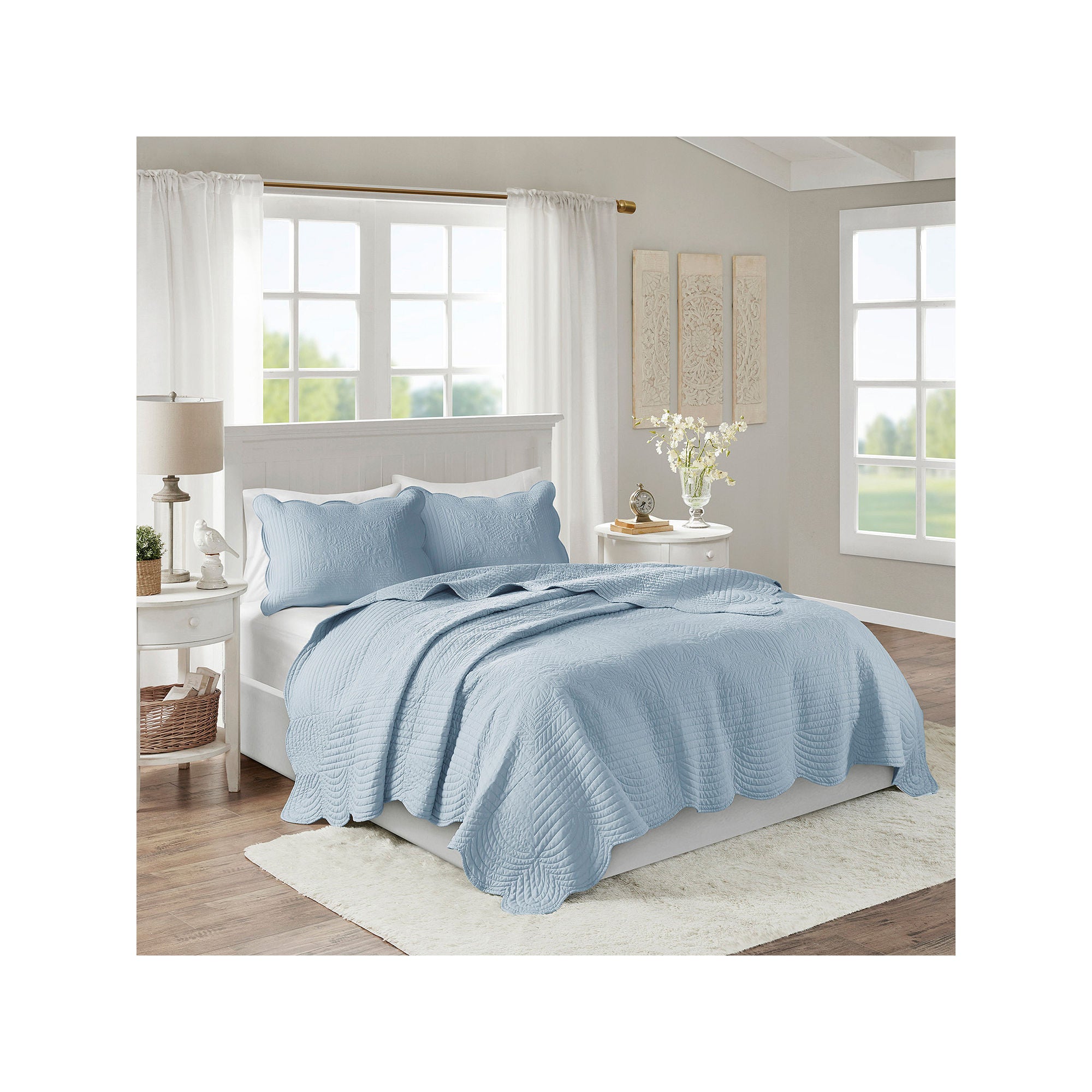 Madison Park Marino 3-Pc Reversible Scalloped Edge Quilt Set - Blue