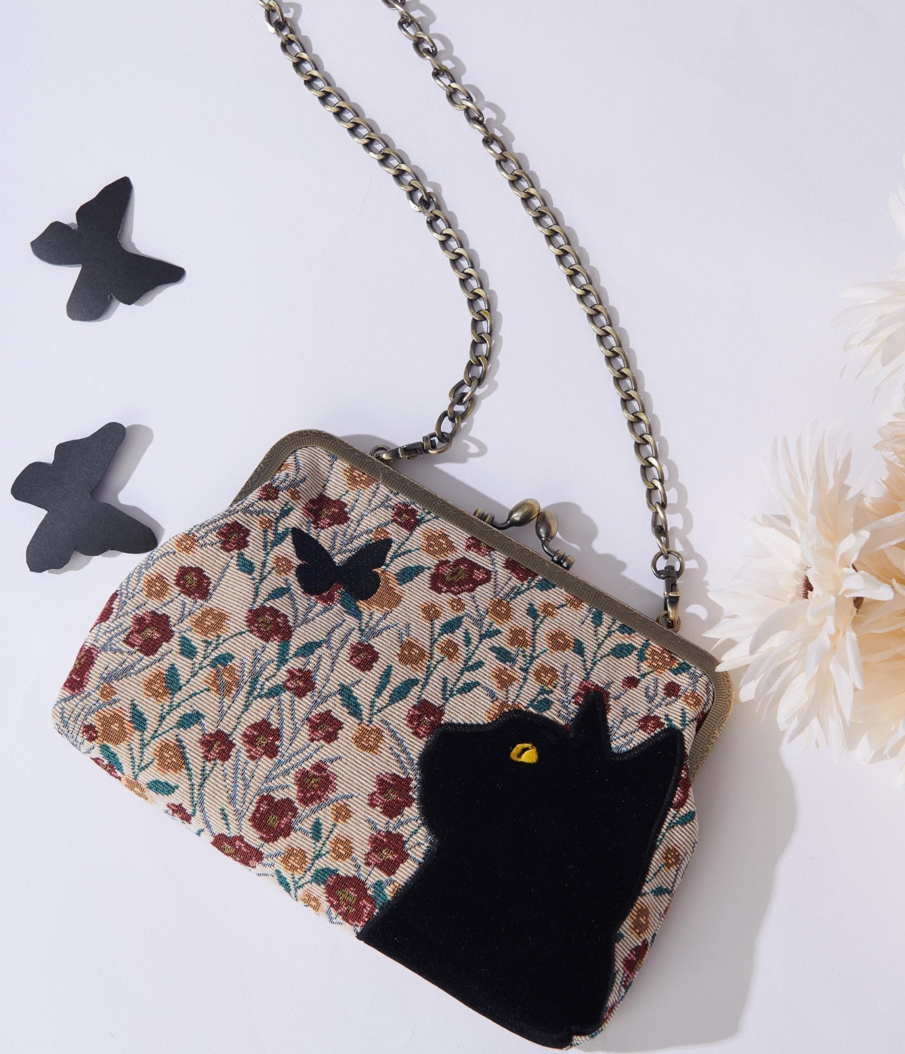 Floral Black Cat Handbag