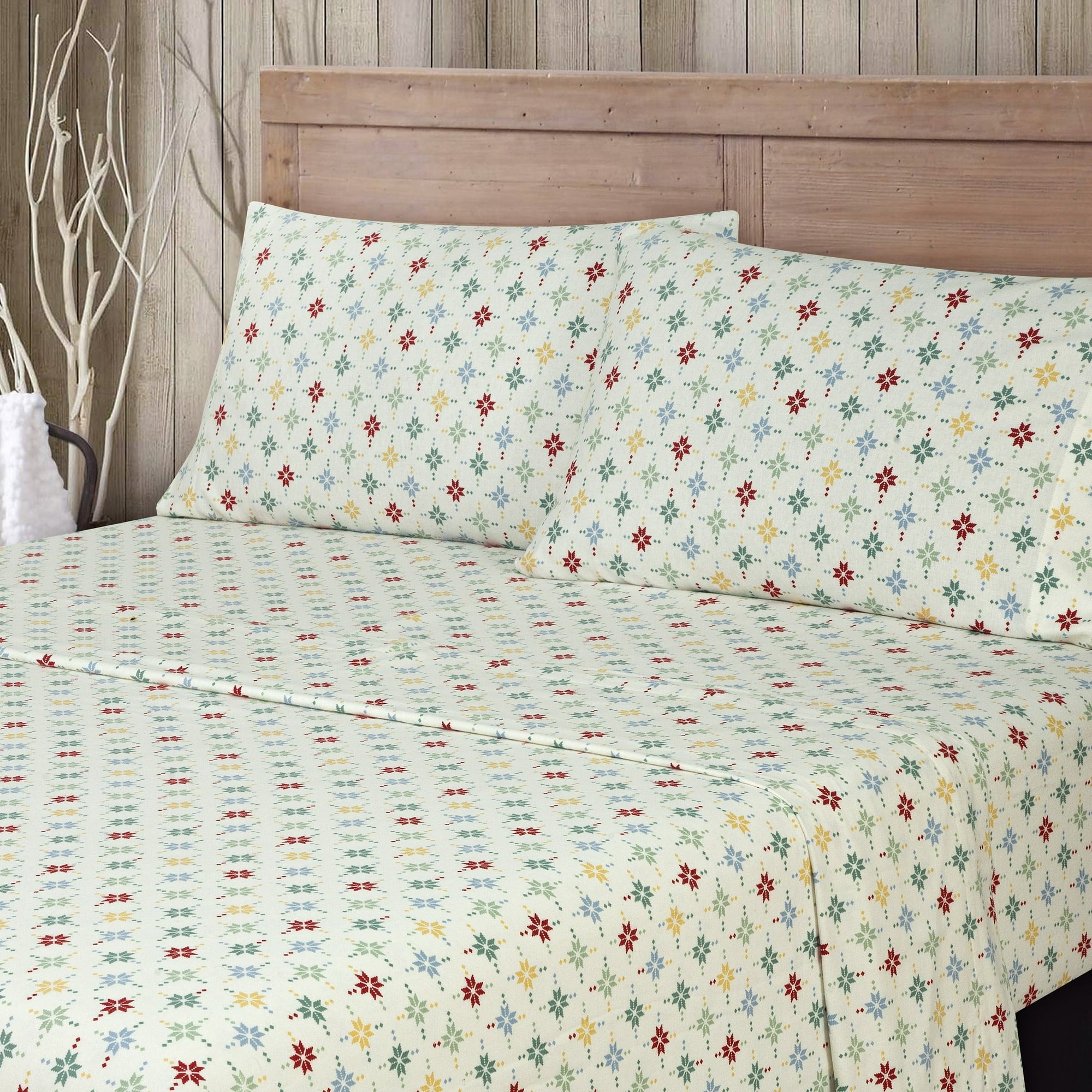Mainstays MS043611190958 4-Piece Knitted Star Flannel Adult Sheet Set, Full