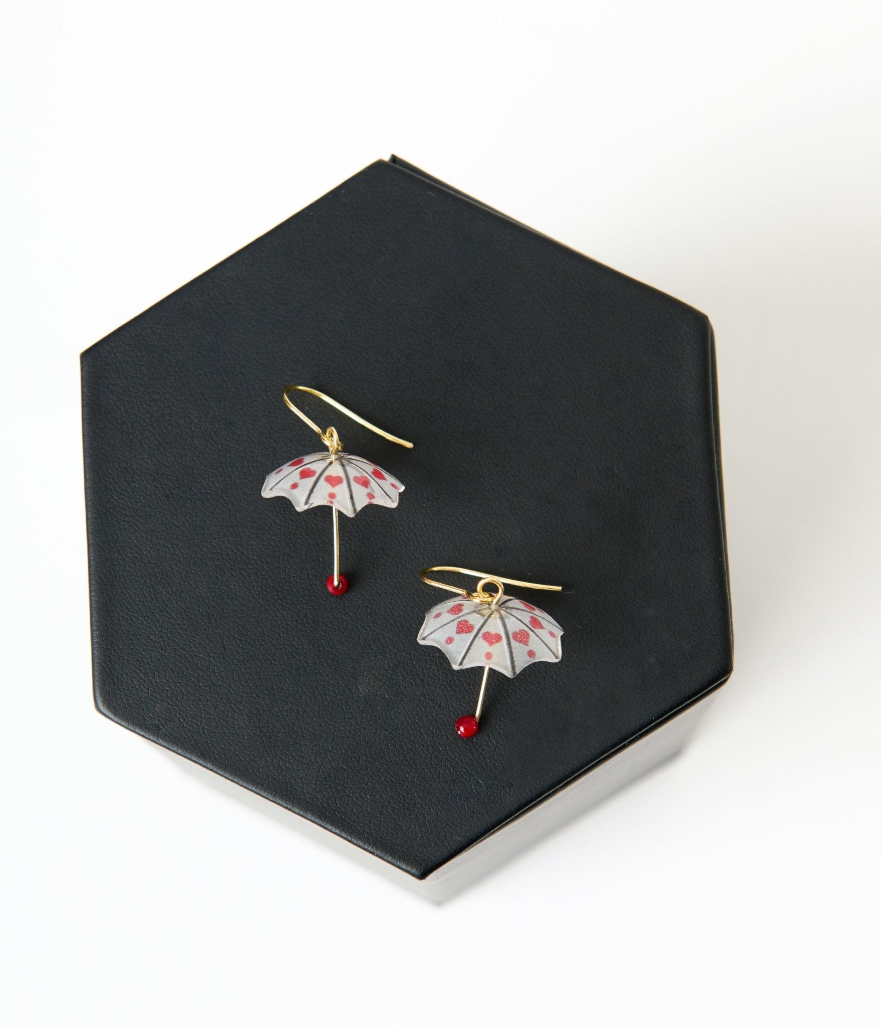 Red Hearts Umbrella Drop Earrings