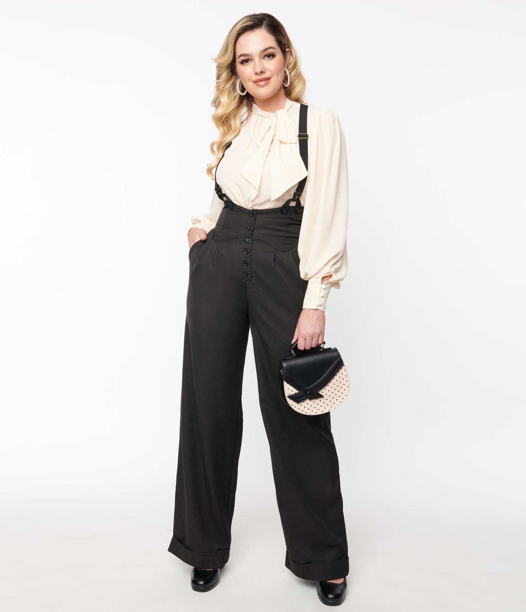 Unique Vintage 1930s Black Thelma Suspender Pants