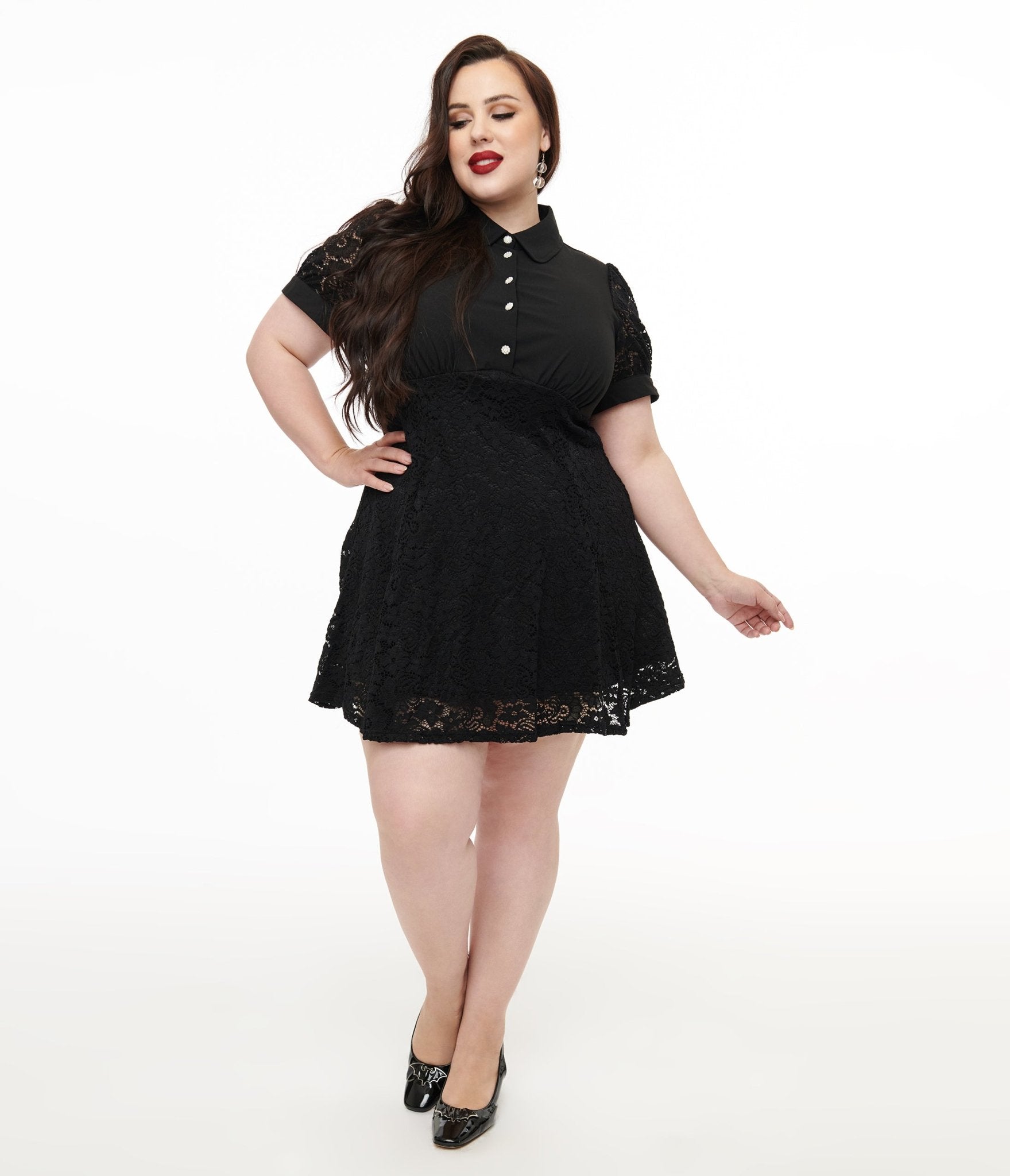 Hell Bunny Plus Size 1950s Black Lace Dominica Mini Dress