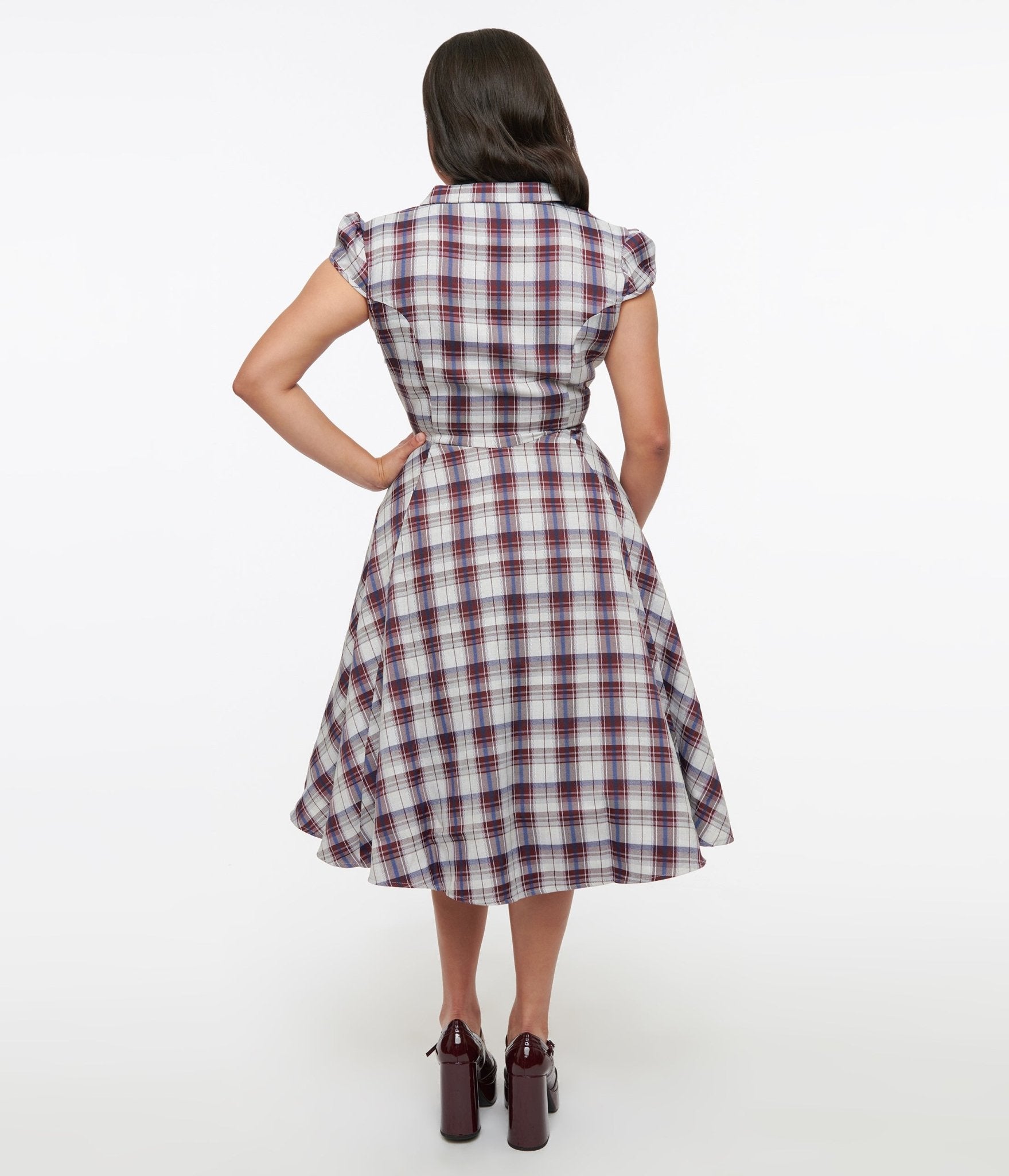 1950s Brown & Blue Plaid Swing Dress