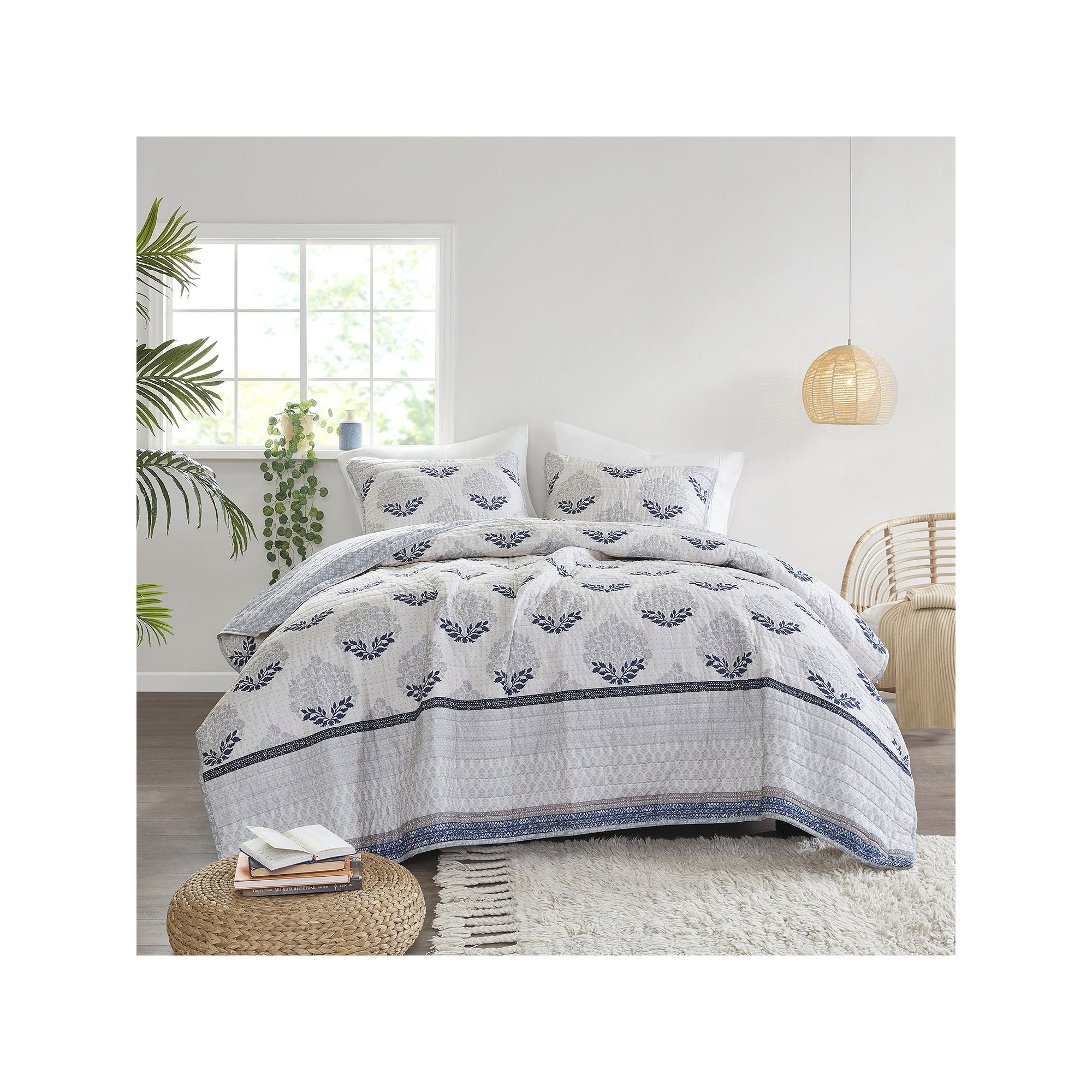 Madison Park Patricia 3 Piece Reversible Cotton Coverlet Set - INDIGO ONE SIZE