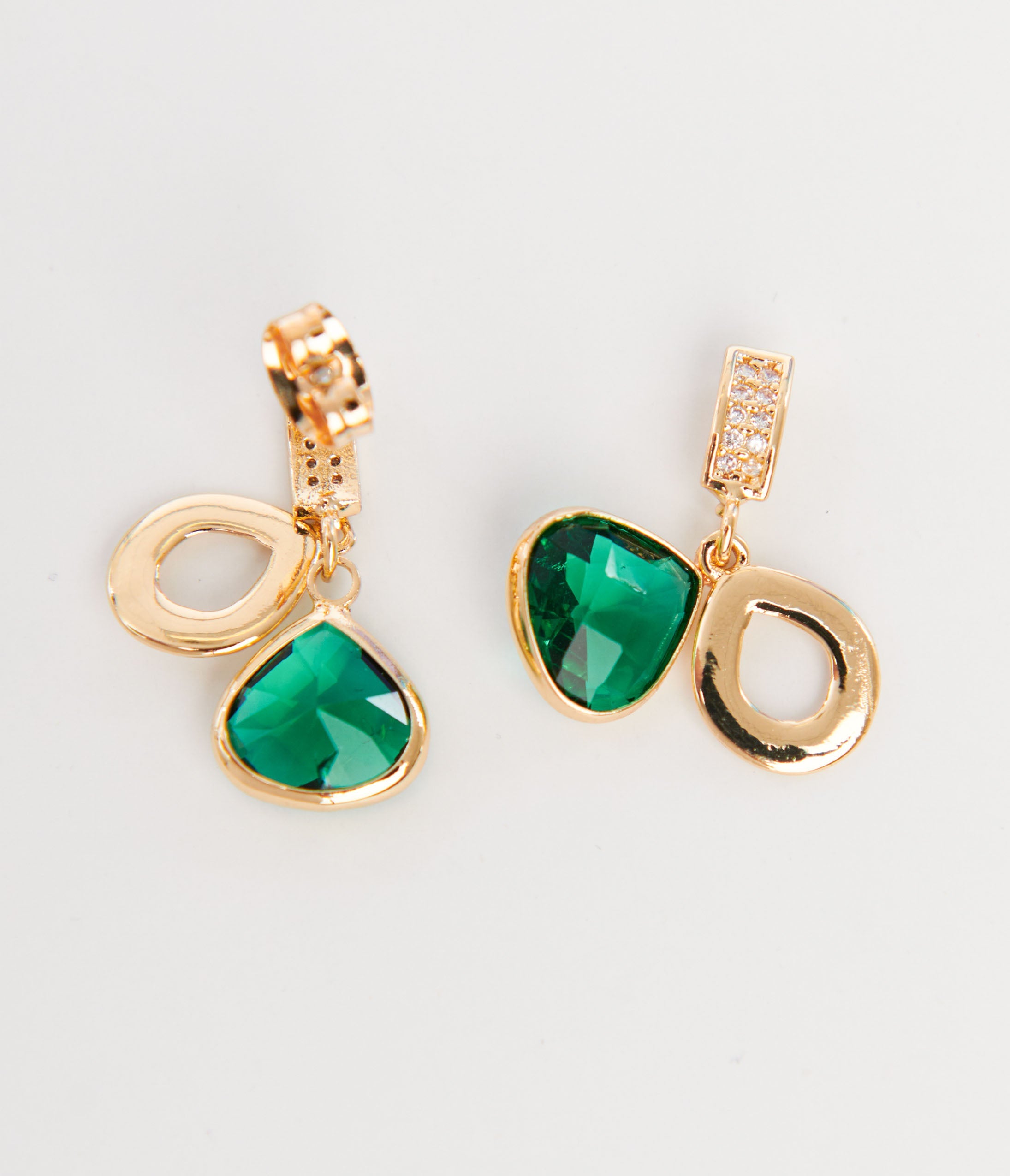 Gold & Emerald Green Rhinestone Drop Earrings