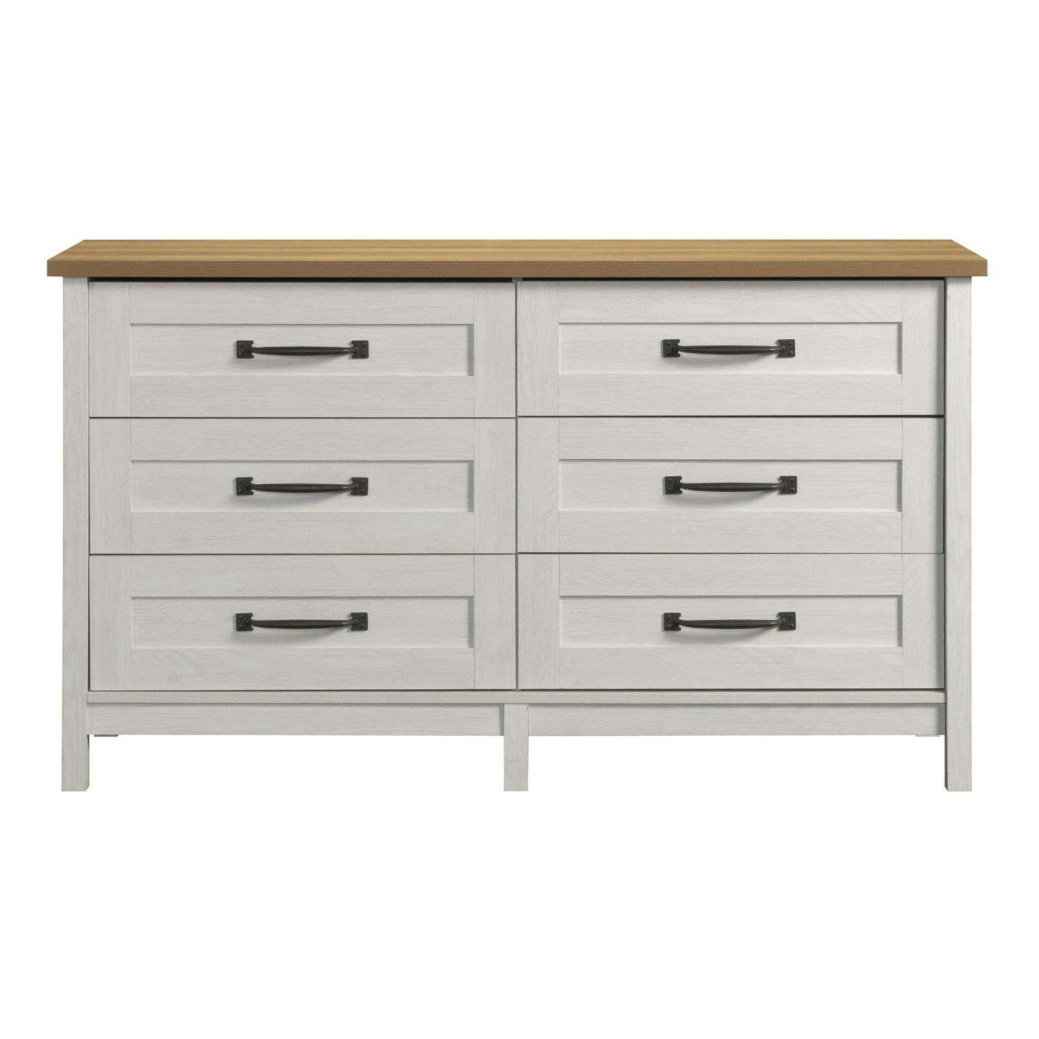 Better Homes & Gardens 441389 Modern Farmhouse 6-Drawer Dresser Alabaster and Light Honey Finish