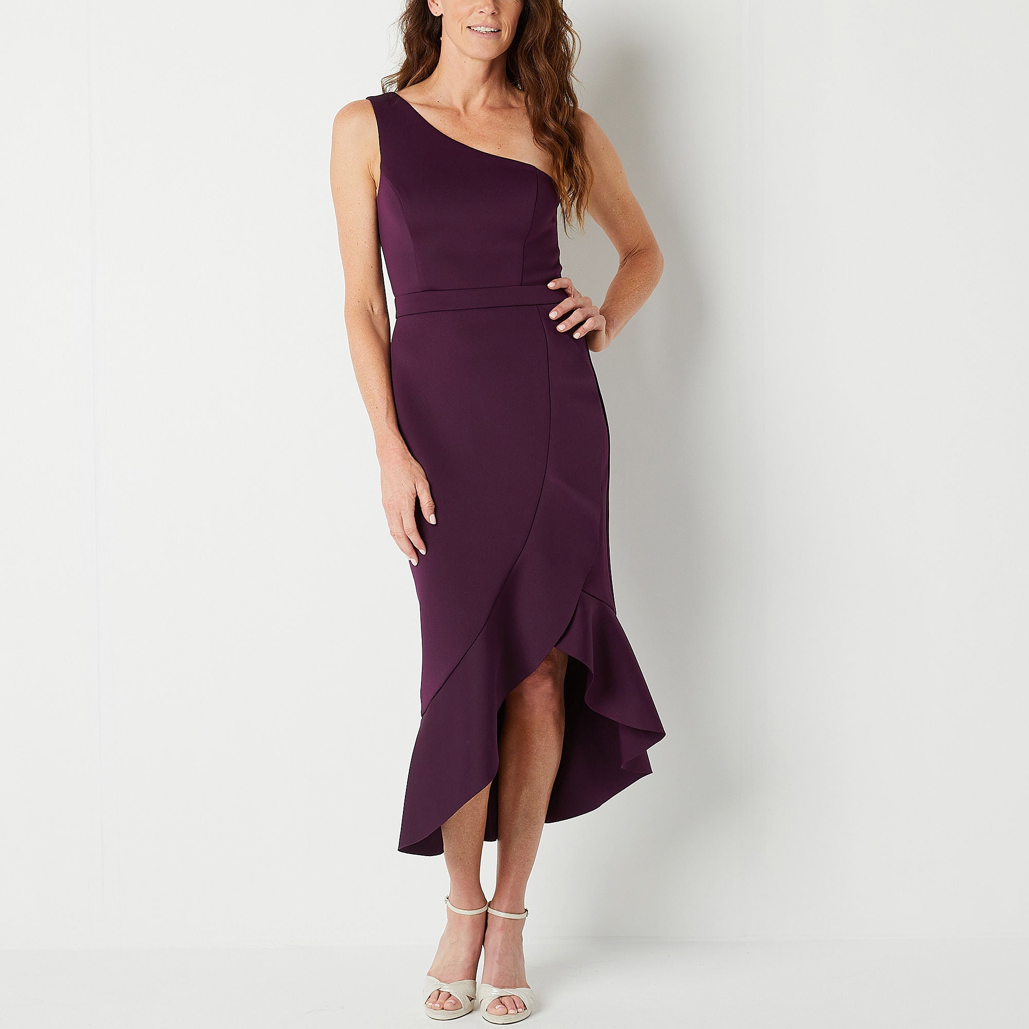 Dj Jaz One Shoulder Sleeveless Midi Evening Gown - PLUM 18