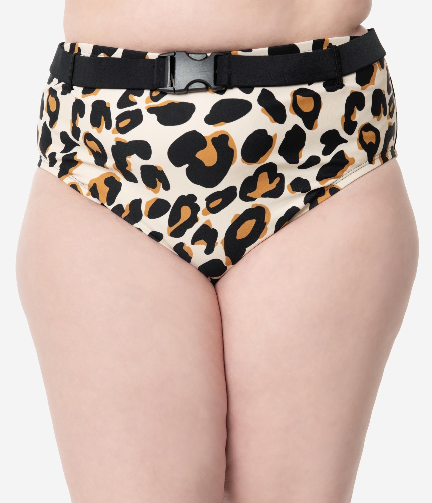 Plus Size Leopard Print Belted Swim Bottom