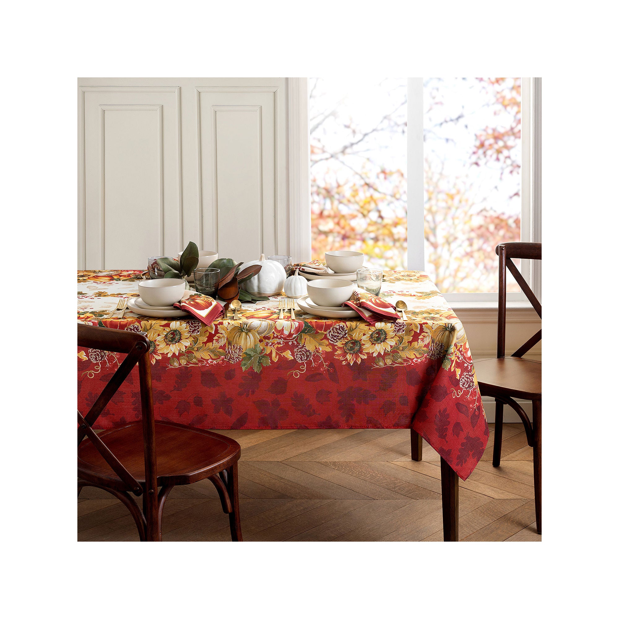 Elrene Home Fashions Swaying Leaves Border Tablecloth - MULTI ONE SIZE