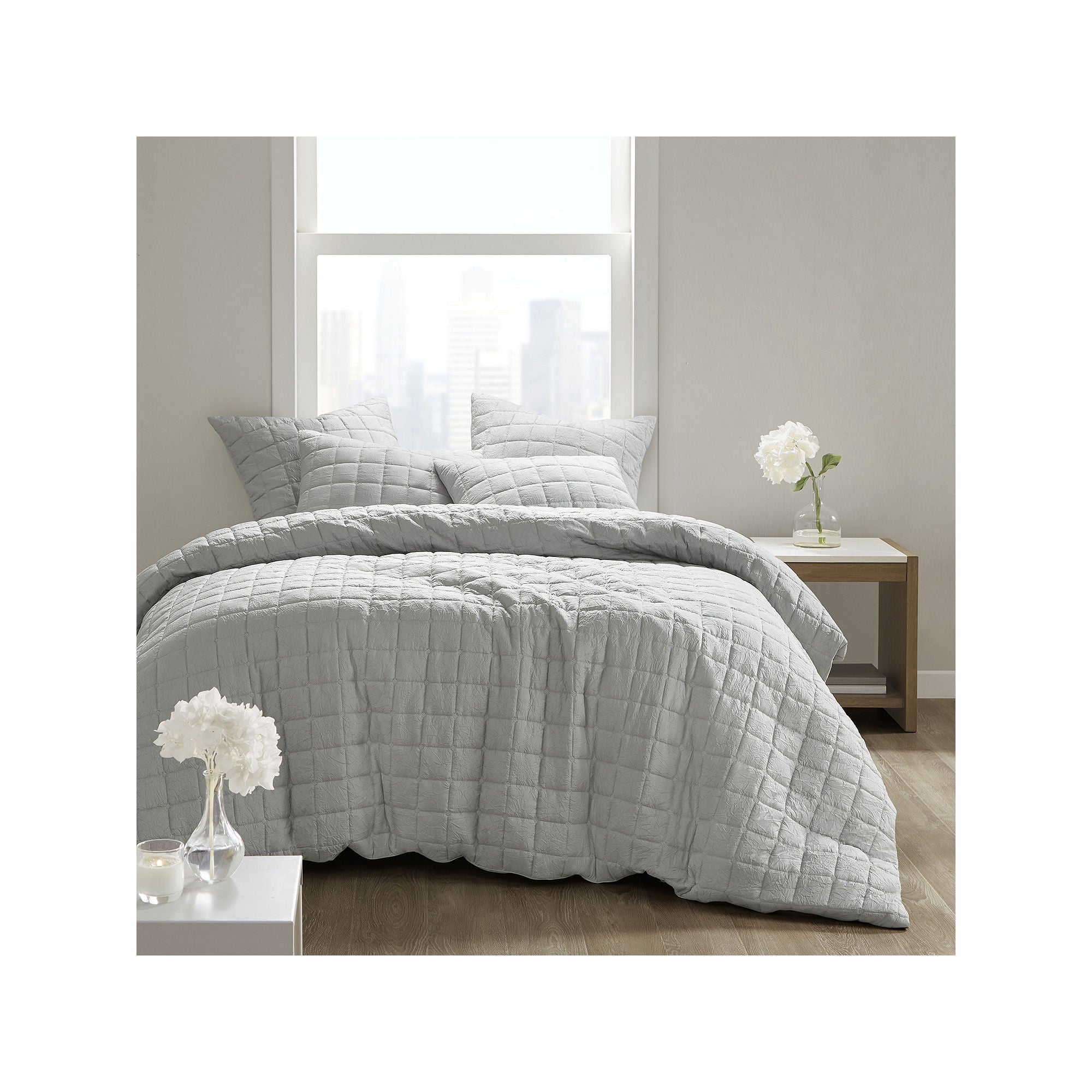 N Natori Cocoon 3 Piece Quilt Top Comforter Mini Set - GRAY ONE SIZE