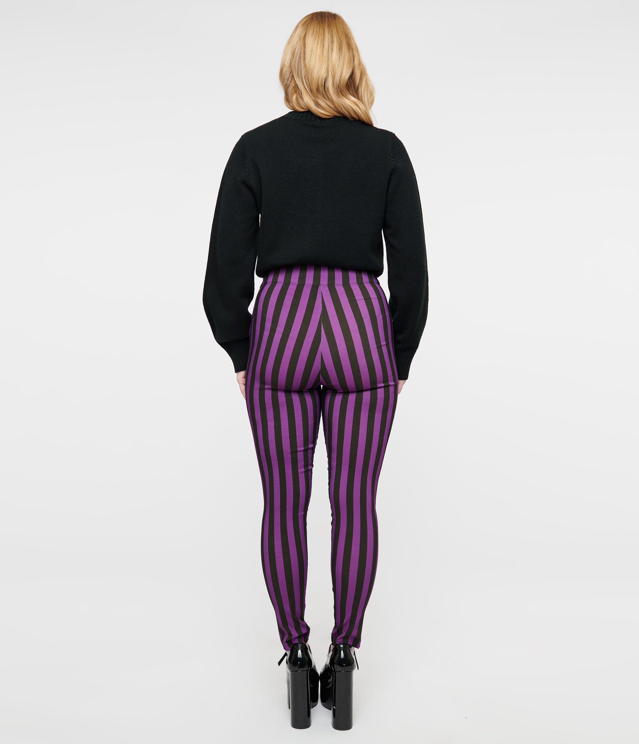 Unique Vintage 1960s Black & Purple Stripe High Waist Cigarette Pants