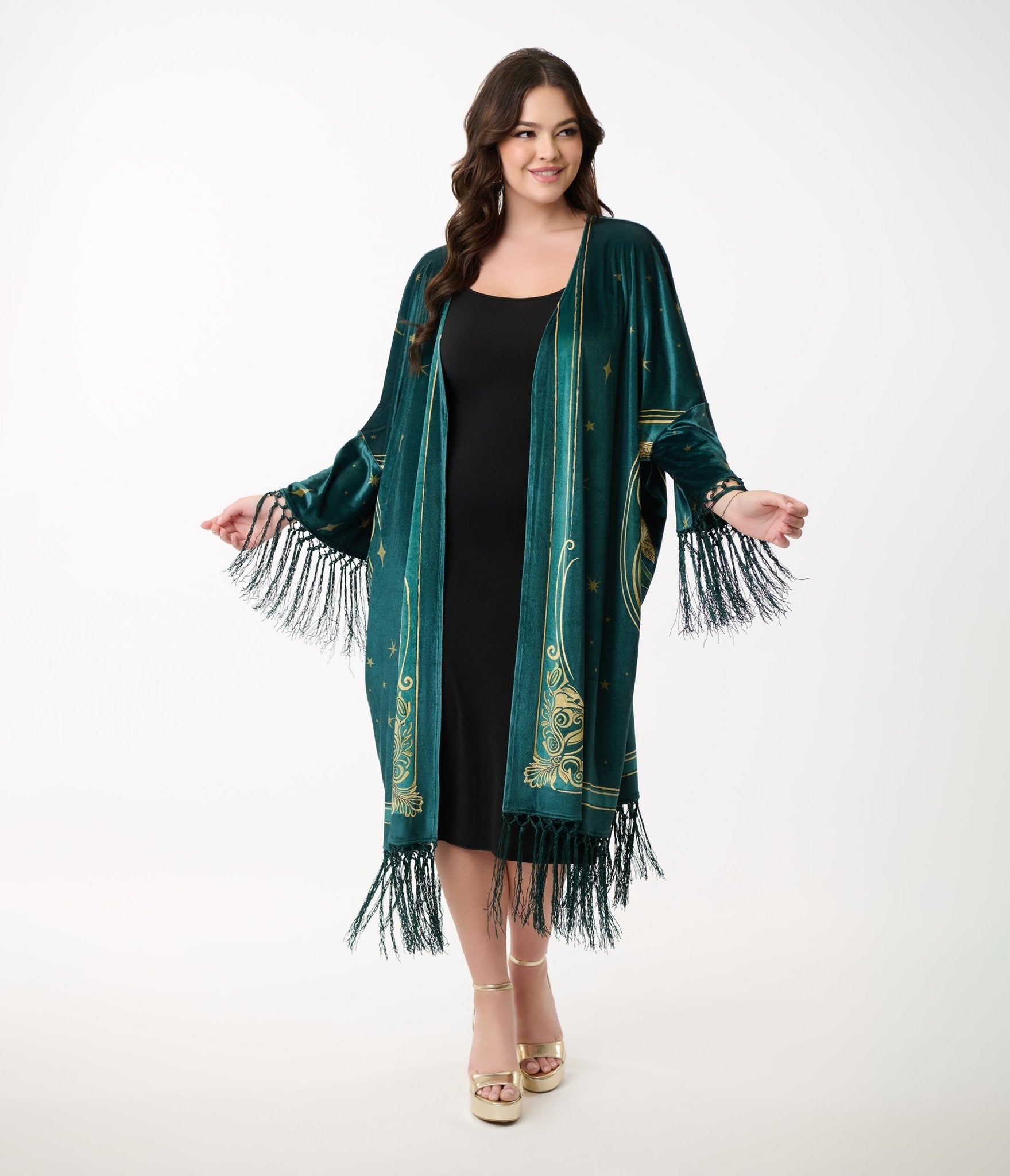 Unique Vintage 1930s Green Art Nouveau Fringe Kimono