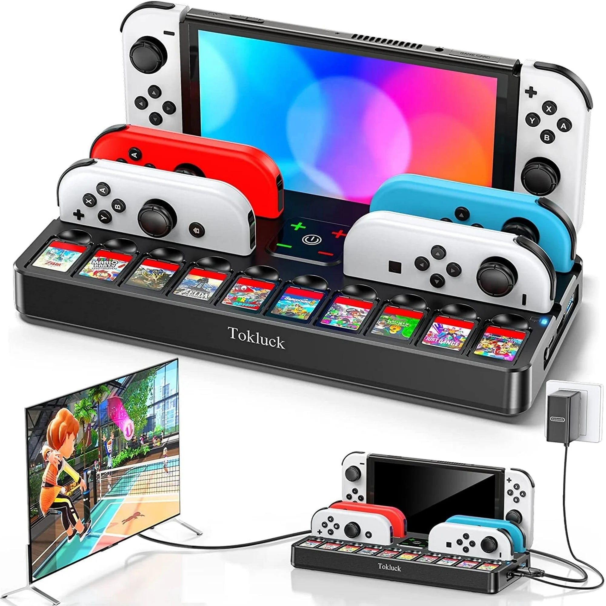 Tokluck Switch TV Dock with Joycon Charger, 4K HDMI Adapter, Charging Stand for Nintendo Switch