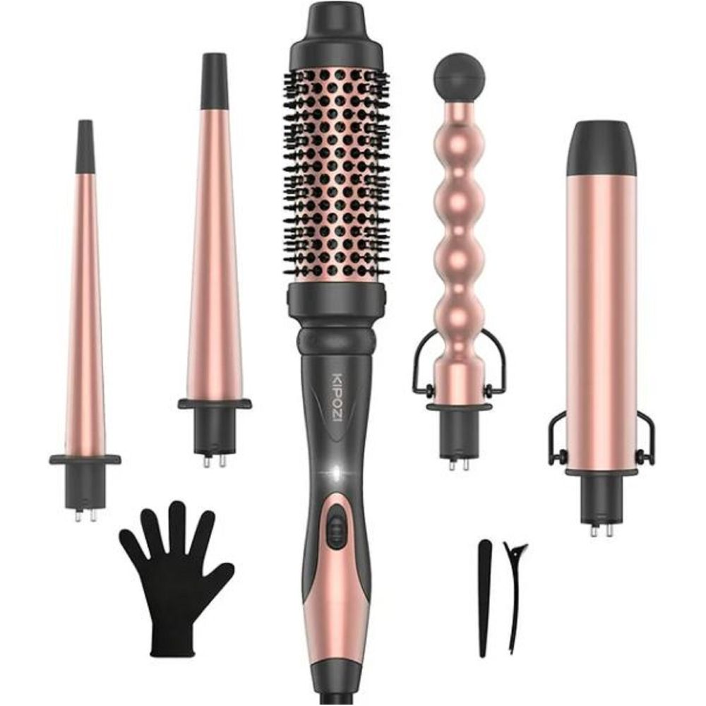 KIPOZI K186C-RG-5 5 in 1 Curling Iron Wand Set Hair Wand with 4 Ceramic Barrels and 1 Curling Iron Brush