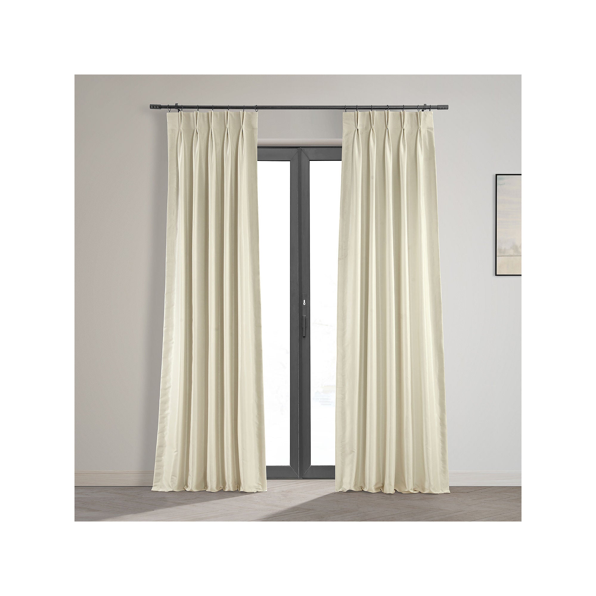 Exclusive Fabrics & Furnishing Pleated Vintage Textured Faux Dupioni Energy Saving Blackout Pinch Pleat Single Curtain Panel - Off White