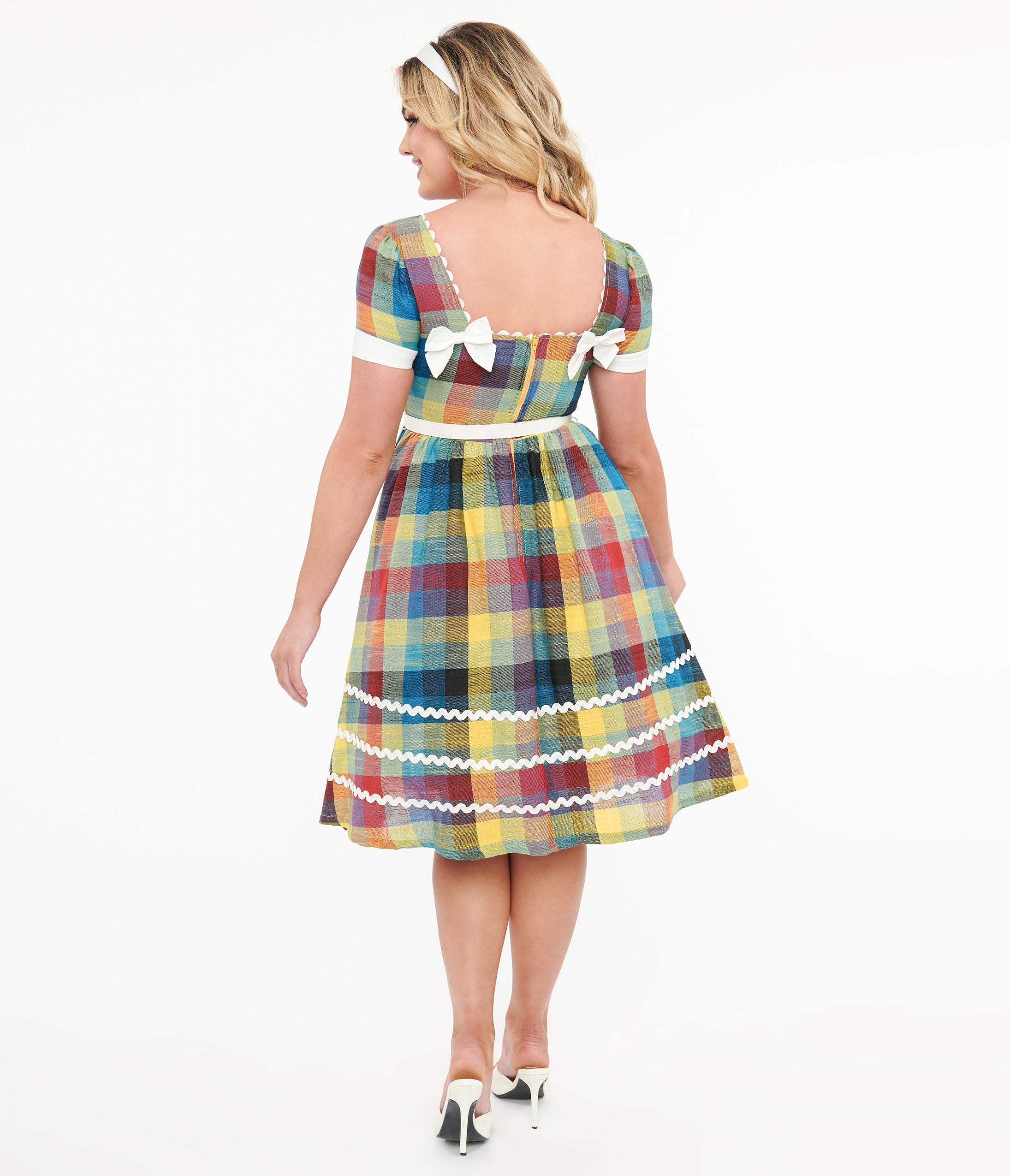 Unique Vintage 1950s Multicolor Plaid Cotton Swing Dress